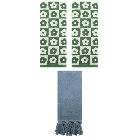Unique Bargains 3 Pack Cotton Soft Absorbent Decorative Bathroom Hand Towel 14" x 30" Blue/Green