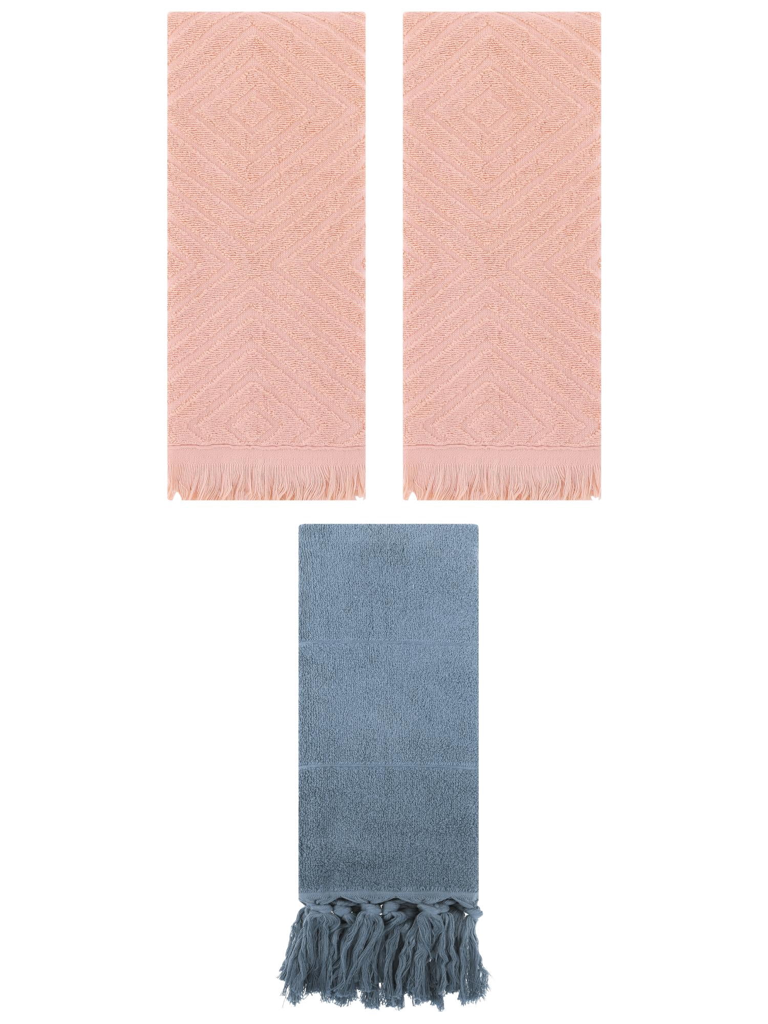 Unique Bargains 3 Pack Cotton Soft and Absorbent Bathroom Turkish Hand Towels with tassel Blue/Orange 14" x 30"/13" x 29"