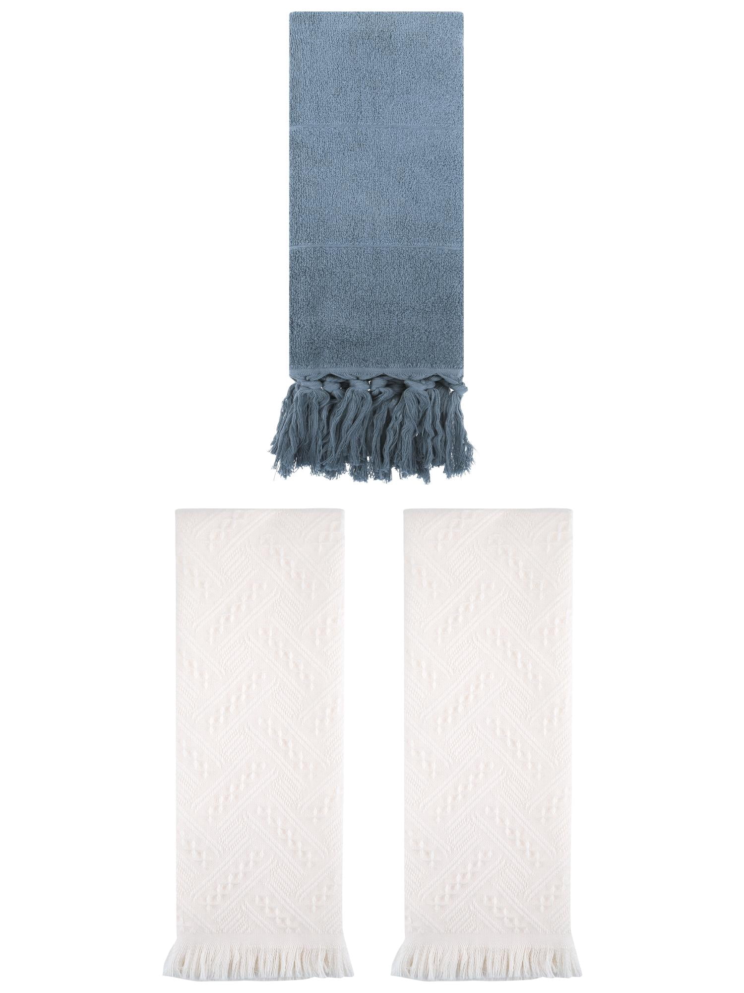 Unique Bargains 3 Pack Cotton Soft Absorbent Boho Turkish Decorative Hand Towels Blue/White 14" x 30"/13" x 29"