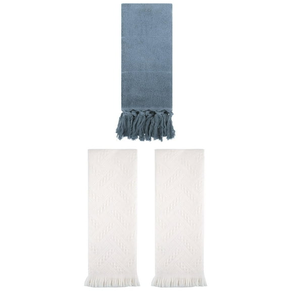 Unique Bargains 3 Pack Cotton Soft Absorbent Boho Turkish Decorative Hand Towels Blue/White 14" x 30"/13" x 29"