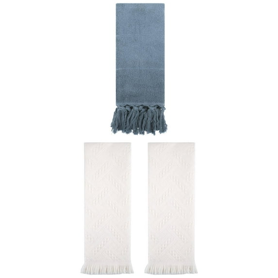 Unique Bargains 3 Pack Cotton Soft Absorbent Boho Turkish Decorative Hand Towels Blue/White 14" x 30"/13" x 29"