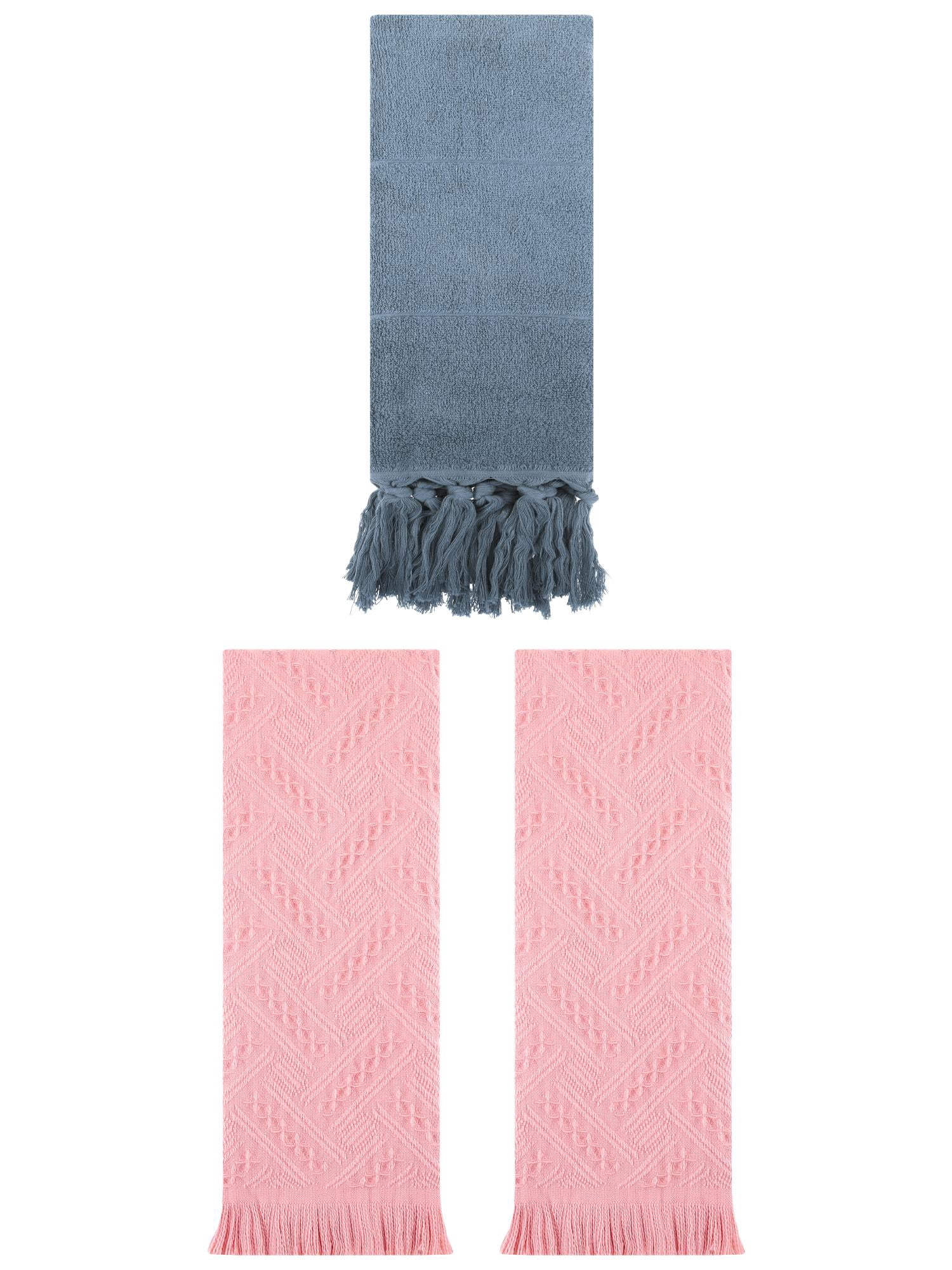 Unique Bargains 3 Pack Cotton Soft Absorbent Boho Turkish Decorative Hand Towels Blue/Pink 14" x 30"/13" x 29"