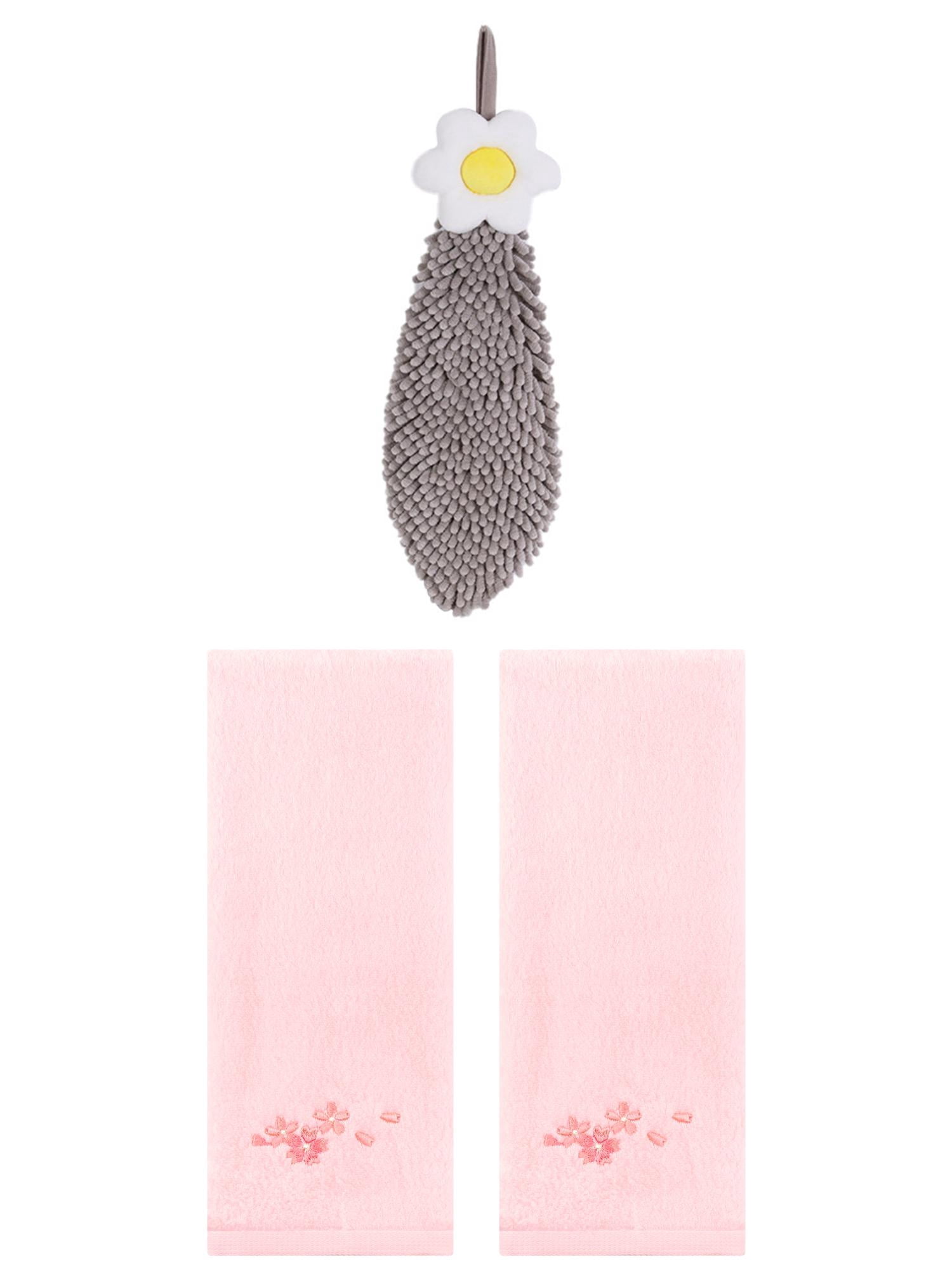 Unique Bargains 3 Pcs Cotton Soft Floral Hand Towels Pink/Grey 13" x 29"/6" x 15"