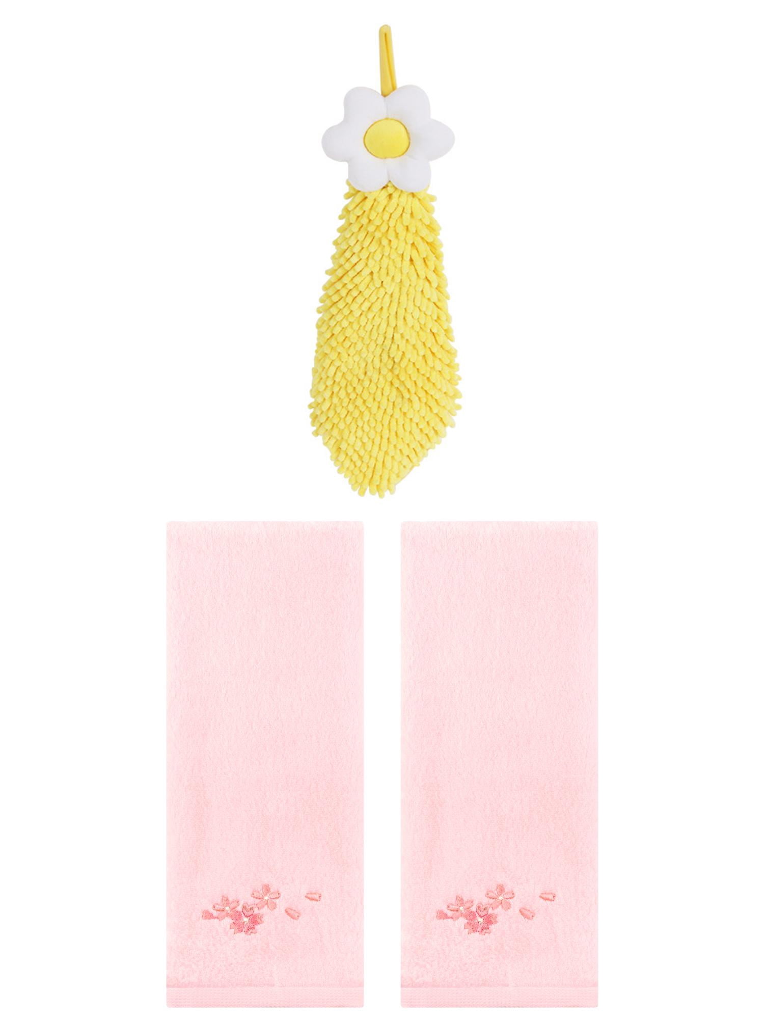 Unique Bargains 3 Pcs Cotton Soft Floral Hand Towels Pink/Yellow 13" x 29"/6" x 15"