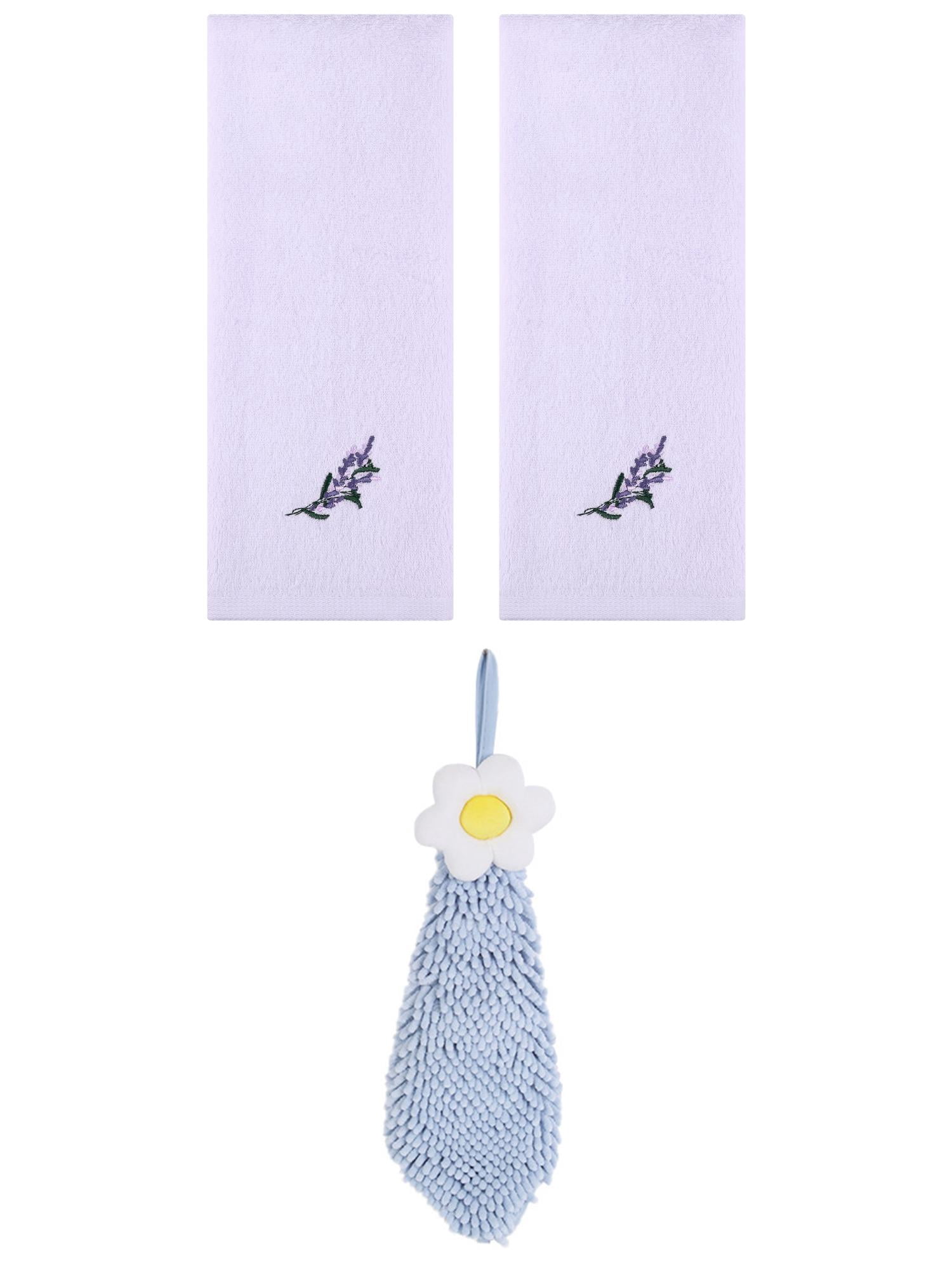 Unique Bargains 3 Pcs Cotton Soft Floral Hand Towels Purple/Blue-1 13" x 29"/6" x 15"