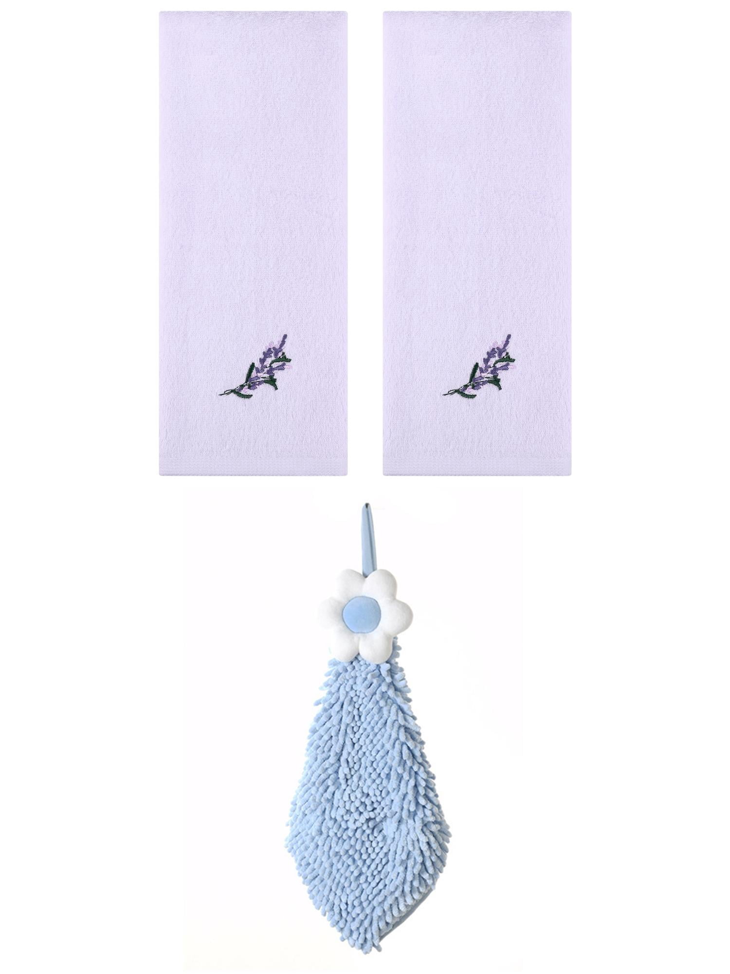 Unique Bargains 3 Pcs Cotton Soft Floral Hand Towels Purple/Blue-2 13" x 29"/6" x 15"