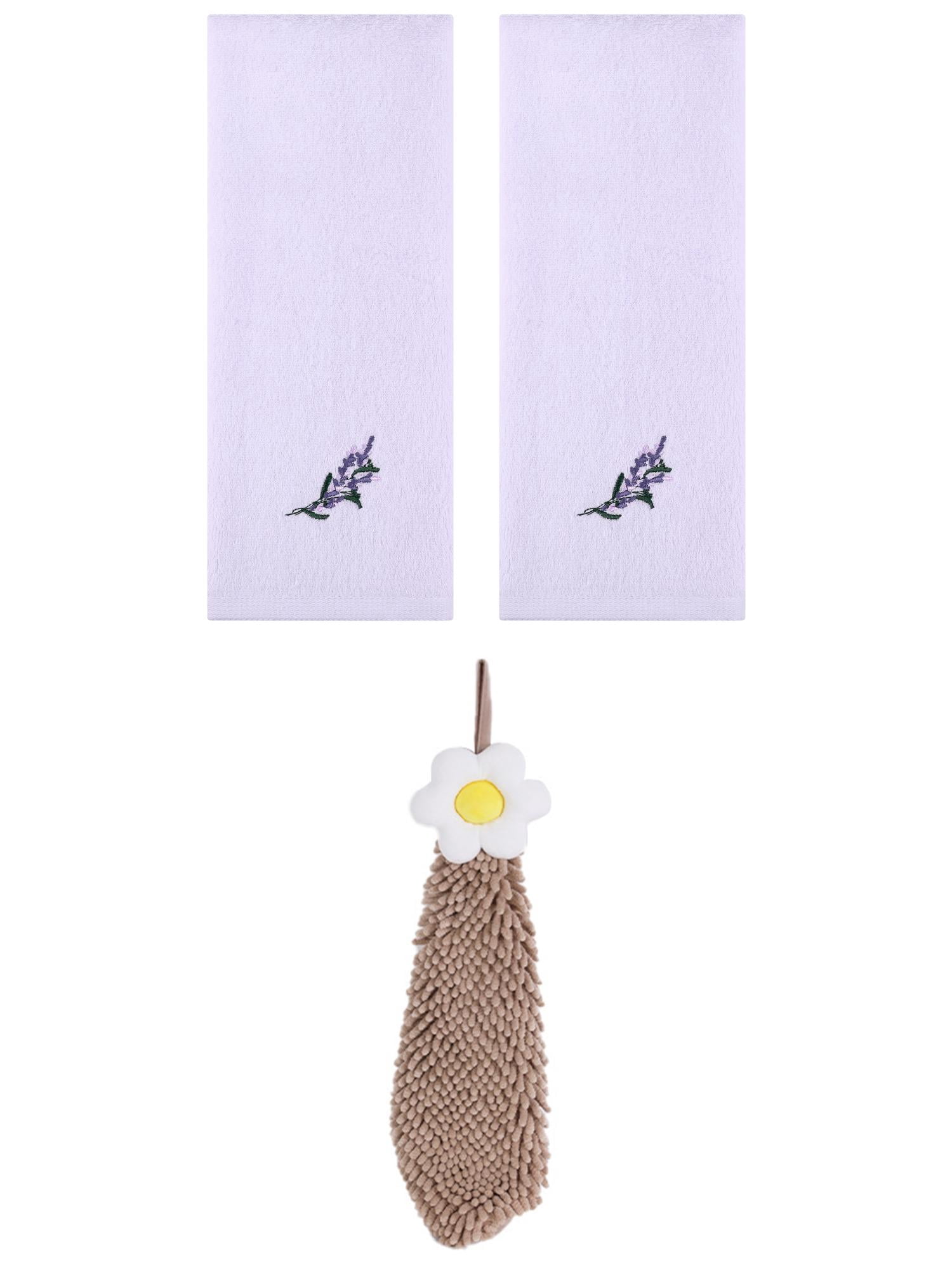 Unique Bargains 3 Pcs Cotton Soft Floral Hand Towels Purple/Brown 13" x 29"/6" x 15"
