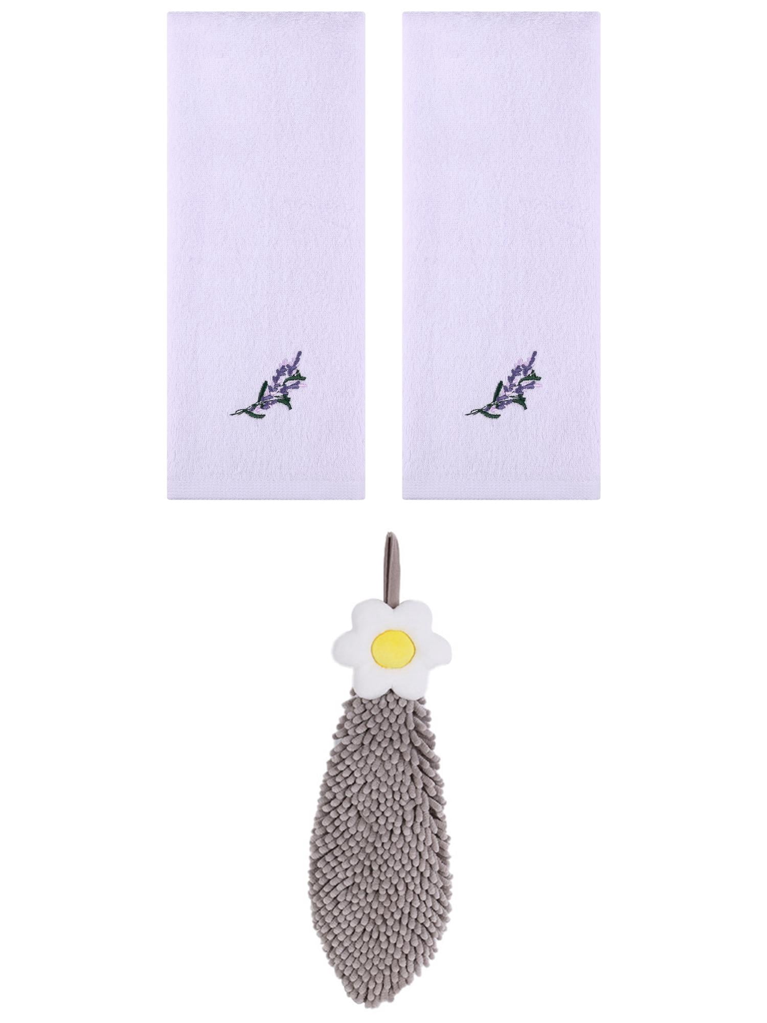 Unique Bargains 3 Pcs Cotton Soft Floral Hand Towels Purple/Grey 13" x 29"/6" x 15"