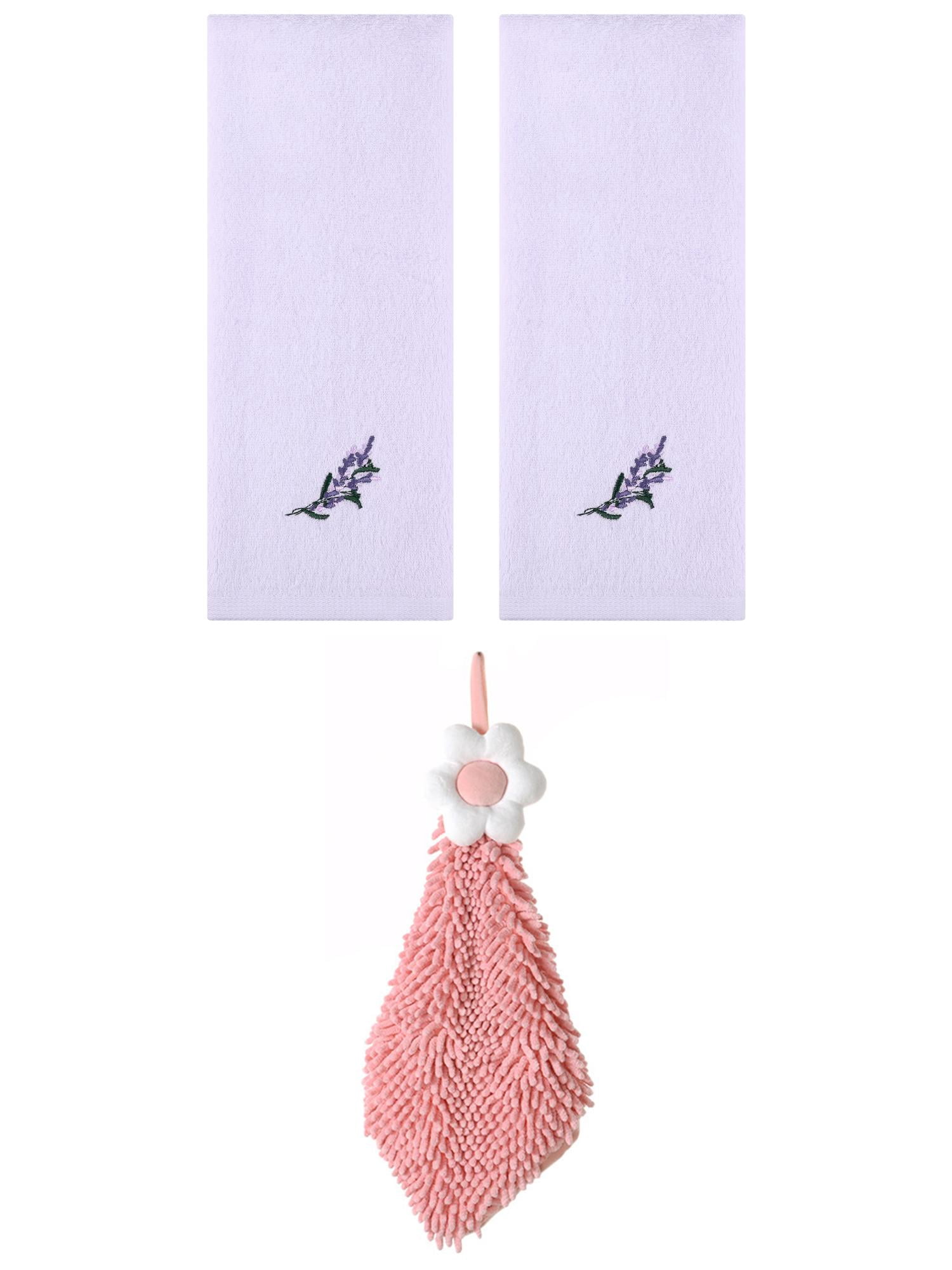Unique Bargains 3 Pcs Cotton Soft Floral Hand Towels Purple/Pink-2 13" x 29"/6" x 15"
