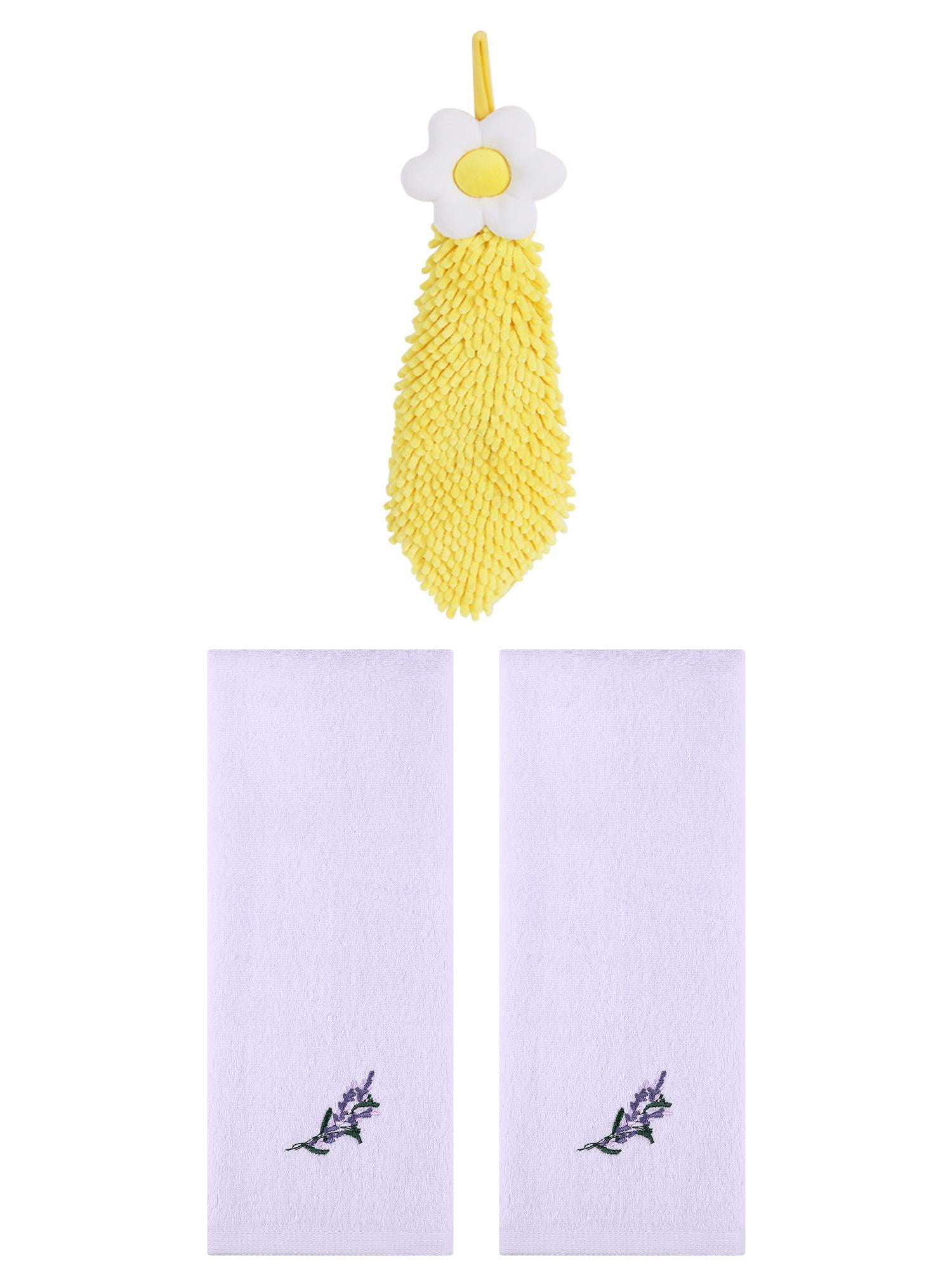 Unique Bargains 3 Pcs Cotton Soft Floral Hand Towels Purple/Yellow 13" x 29"/6" x 15"
