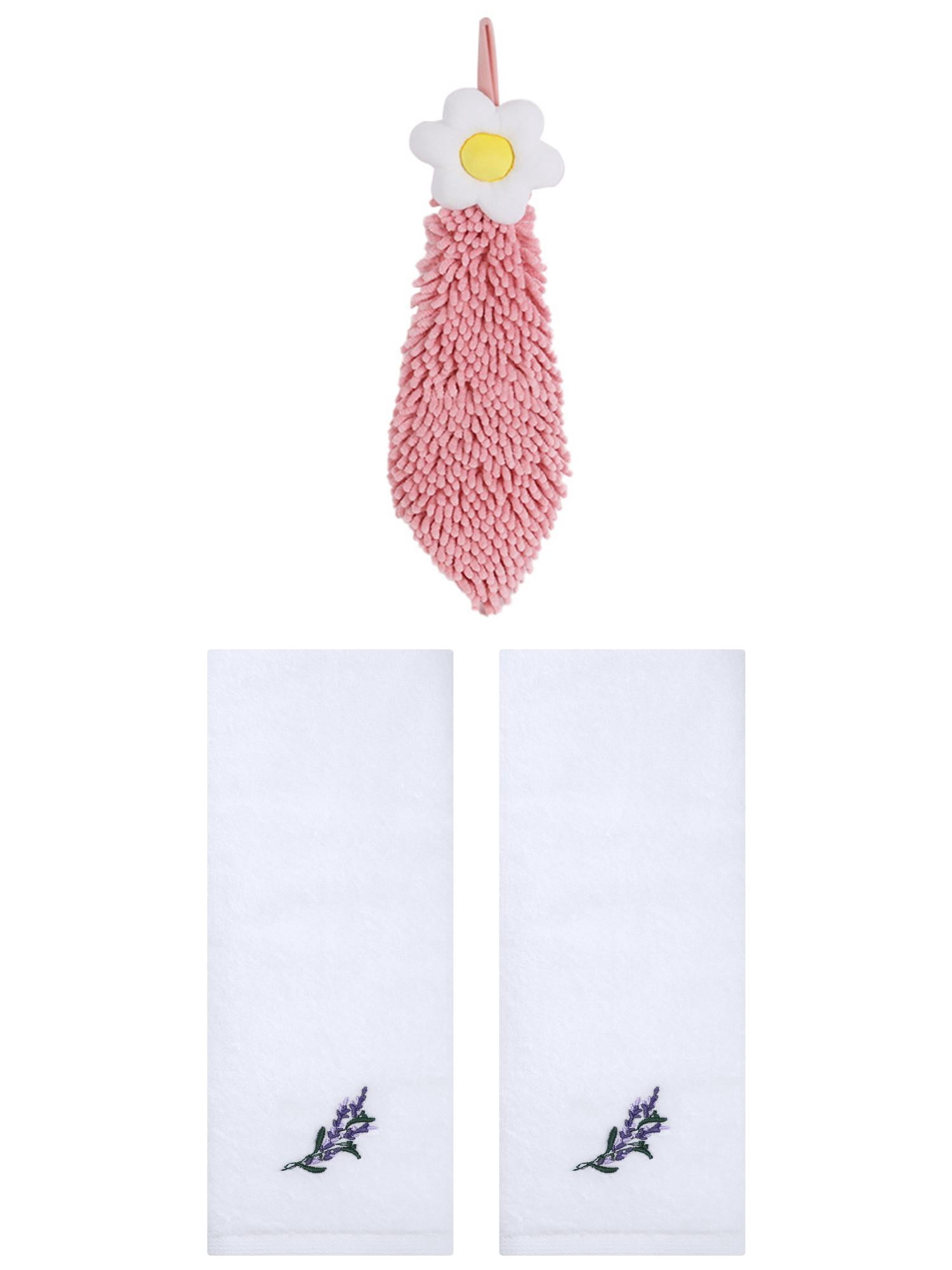 Unique Bargains 3 Pcs Cotton Soft Floral Hand Towels White/Pink-1 13" x 29"/6" x 15"