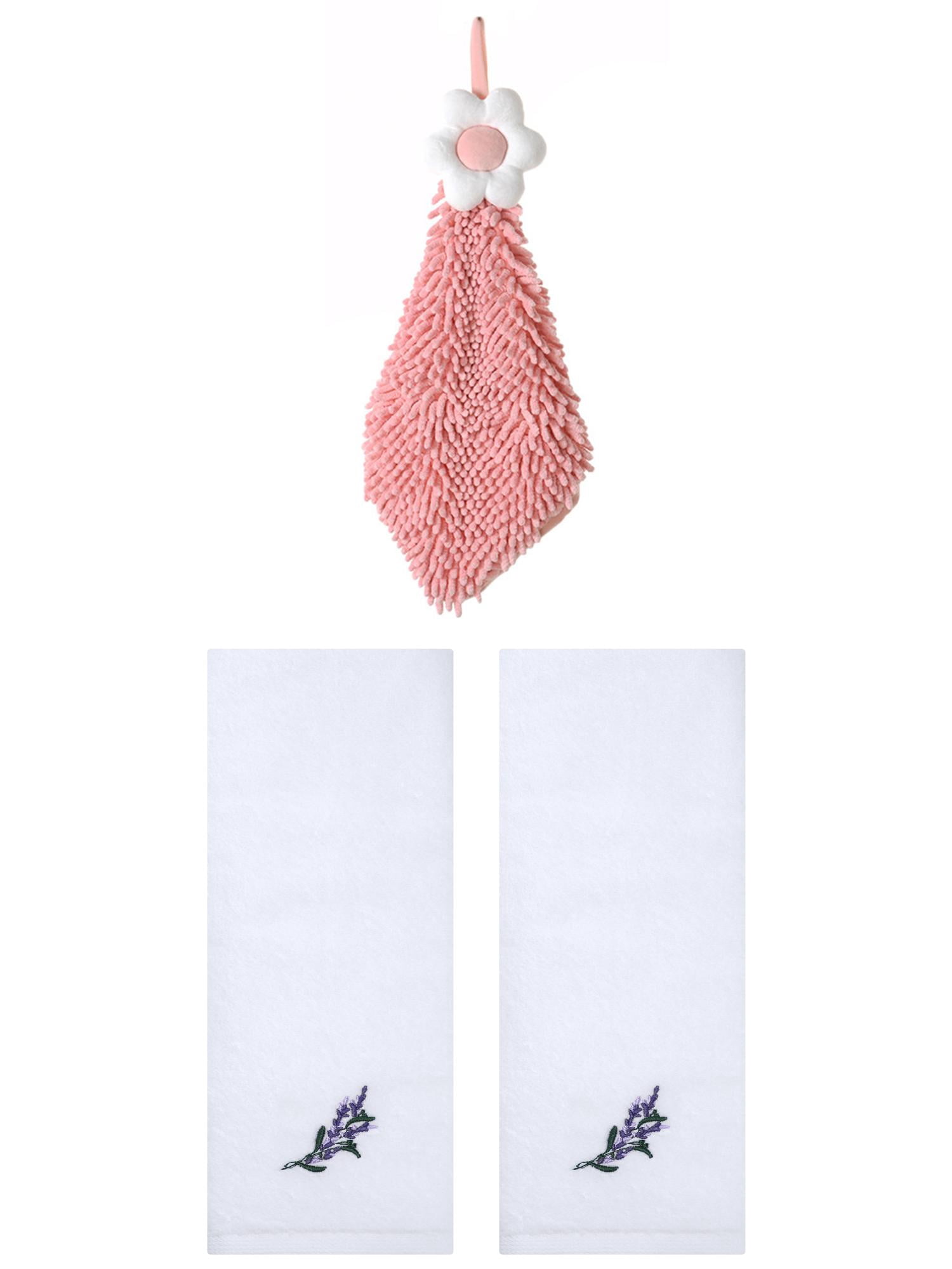 Unique Bargains 3 Pcs Cotton Soft Floral Hand Towels White/Pink-2 13" x 29"/6" x 15"