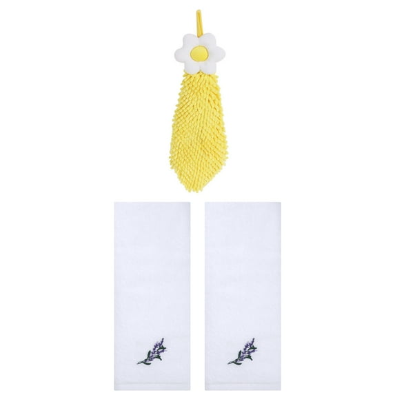 Unique Bargains 3 Pcs Cotton Soft Floral Hand Towels White/Yellow 13" x 29"/6" x 15"