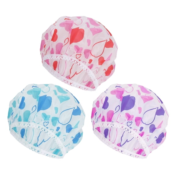 Unique Bargains 3 Pcs Disposable Shower Cap Blue Green Red Pink EVA