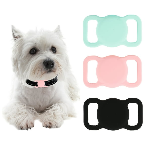 Unique Bargains 3 Pcs Dog Collar Holder Protective Case for Airtag GPS Tracker Black Pink Mint Green