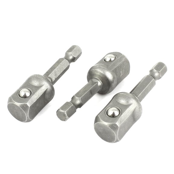 Unique Bargains 3 Pcs Drive Power Extension Drill Nut Socket Adapter 1/4" Hex Shank to 1/2" Set