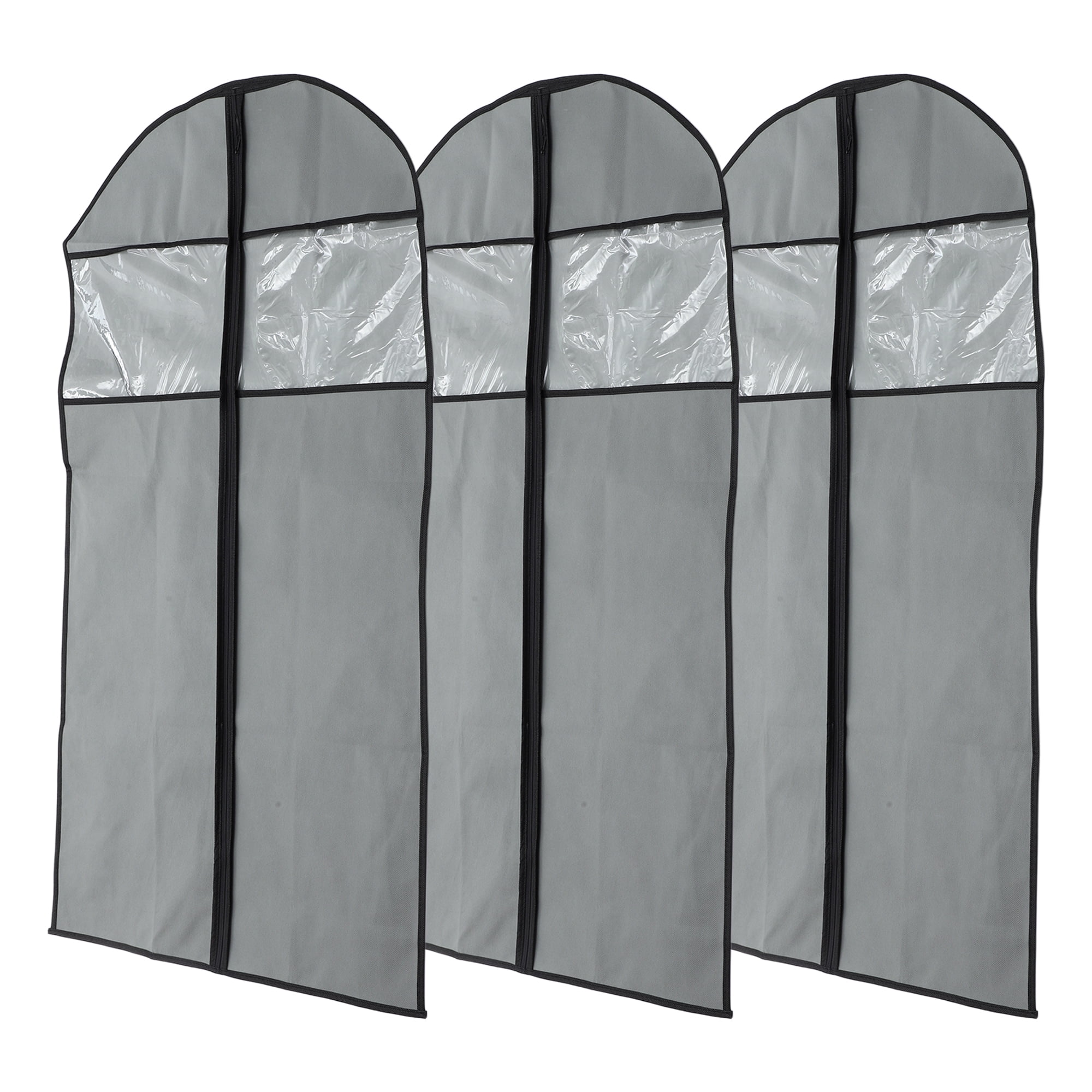 Unique Bargains 3 Pcs Dustproof Double Window Garment Bag Gray 43.31"x23.62"