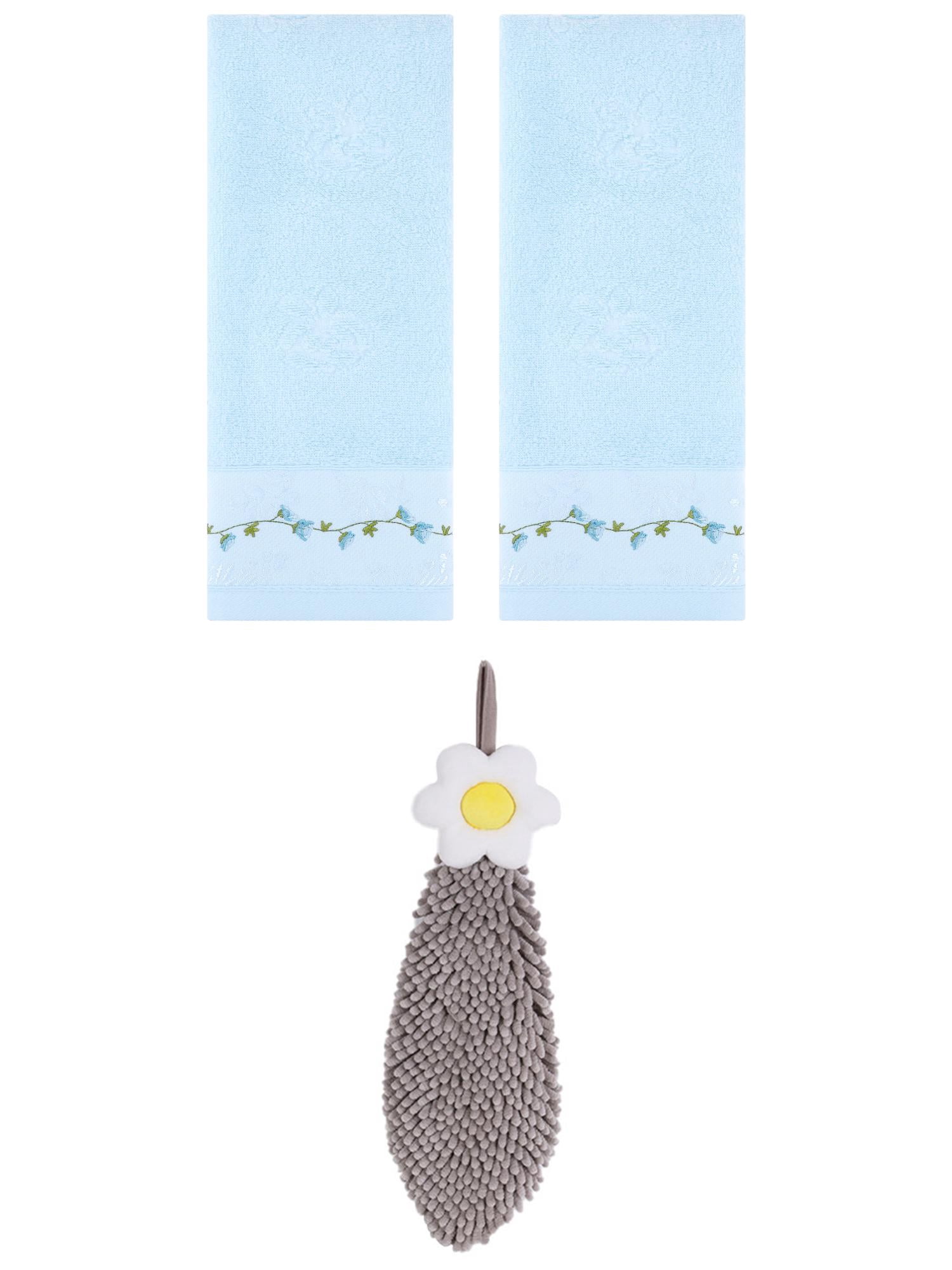 Unique Bargains 3 Pcs Floral Soft Hand Towels Blue/Grey 13" x 29"/6" x 15"