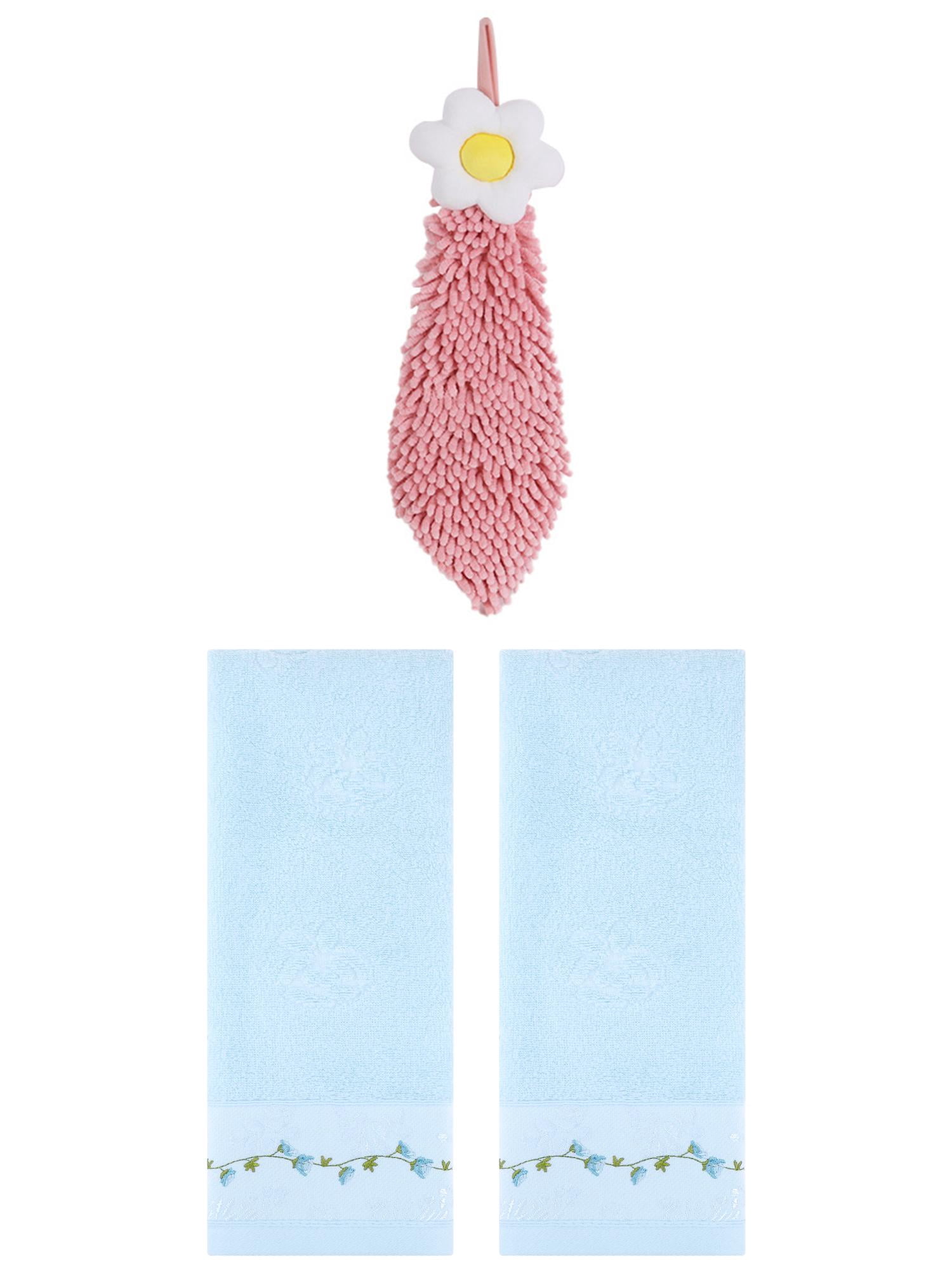 Unique Bargains 3 Pcs Floral Soft Hand Towels Blue/Pink-1 13" x 29"/6" x 15"