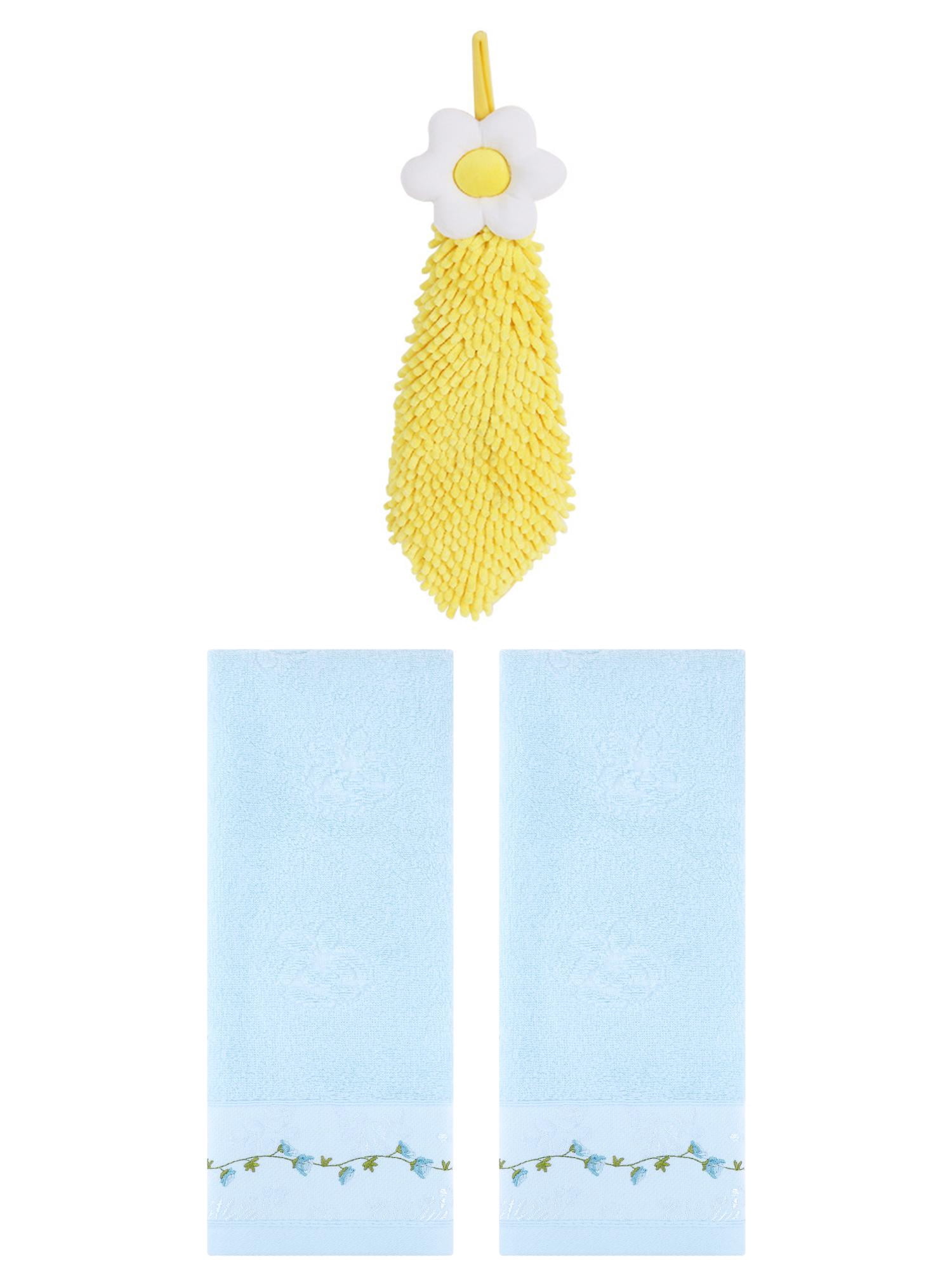 Unique Bargains 3 Pcs Floral Soft Hand Towels Blue/Yellow 13" x 29"/6" x 15"