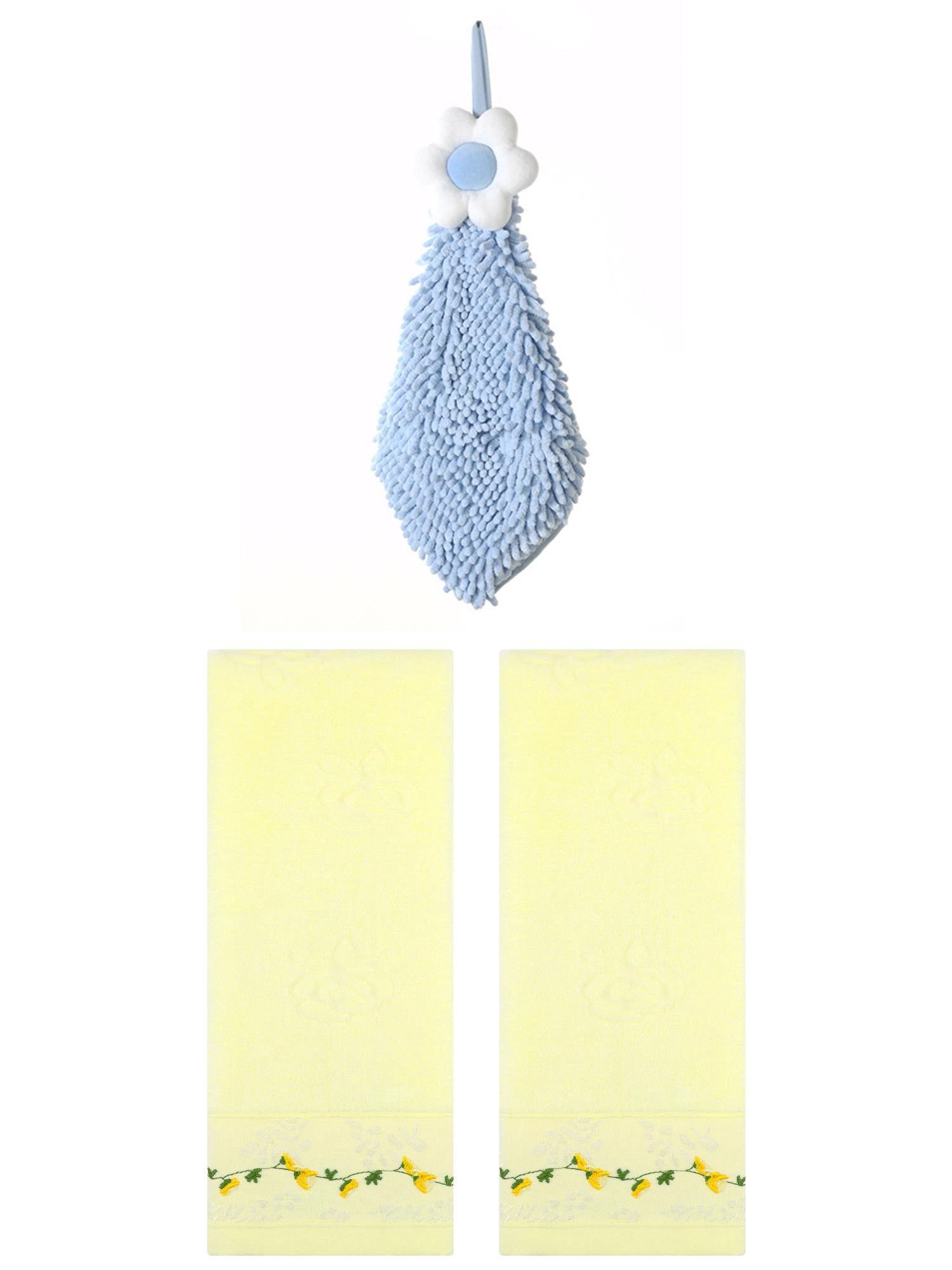 Unique Bargains 3 Pcs Floral Soft Hand Towels Light Yellow/Blue-2 13" x 29"/6" x 15"