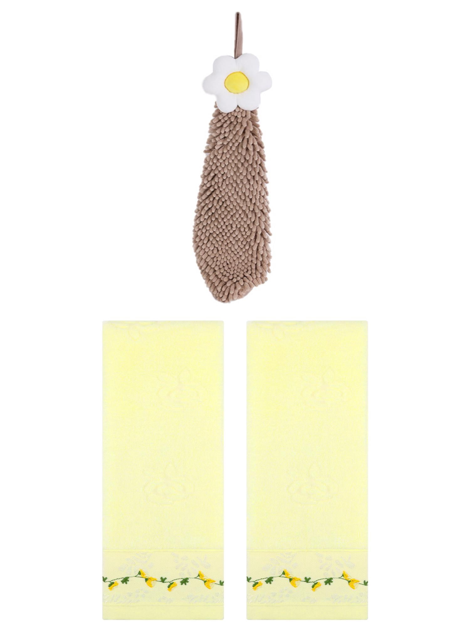 Unique Bargains 3 Pcs Floral Soft Hand Towels Light Yellow/Brown 13" x 29"/6" x 15"