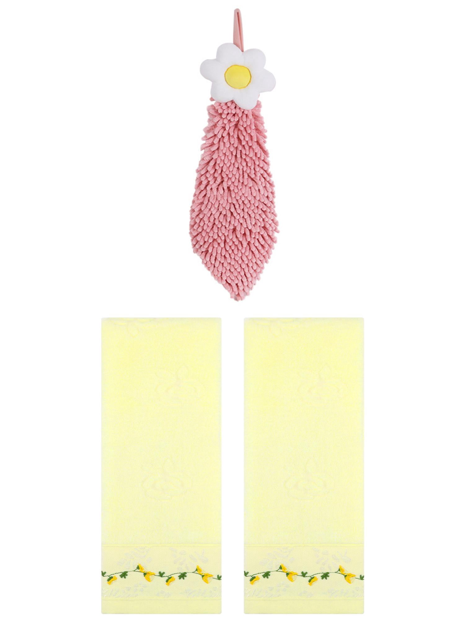 Unique Bargains 3 Pcs Floral Soft Hand Towels Light Yellow/Pink-1 13" x 29"/6" x 15"