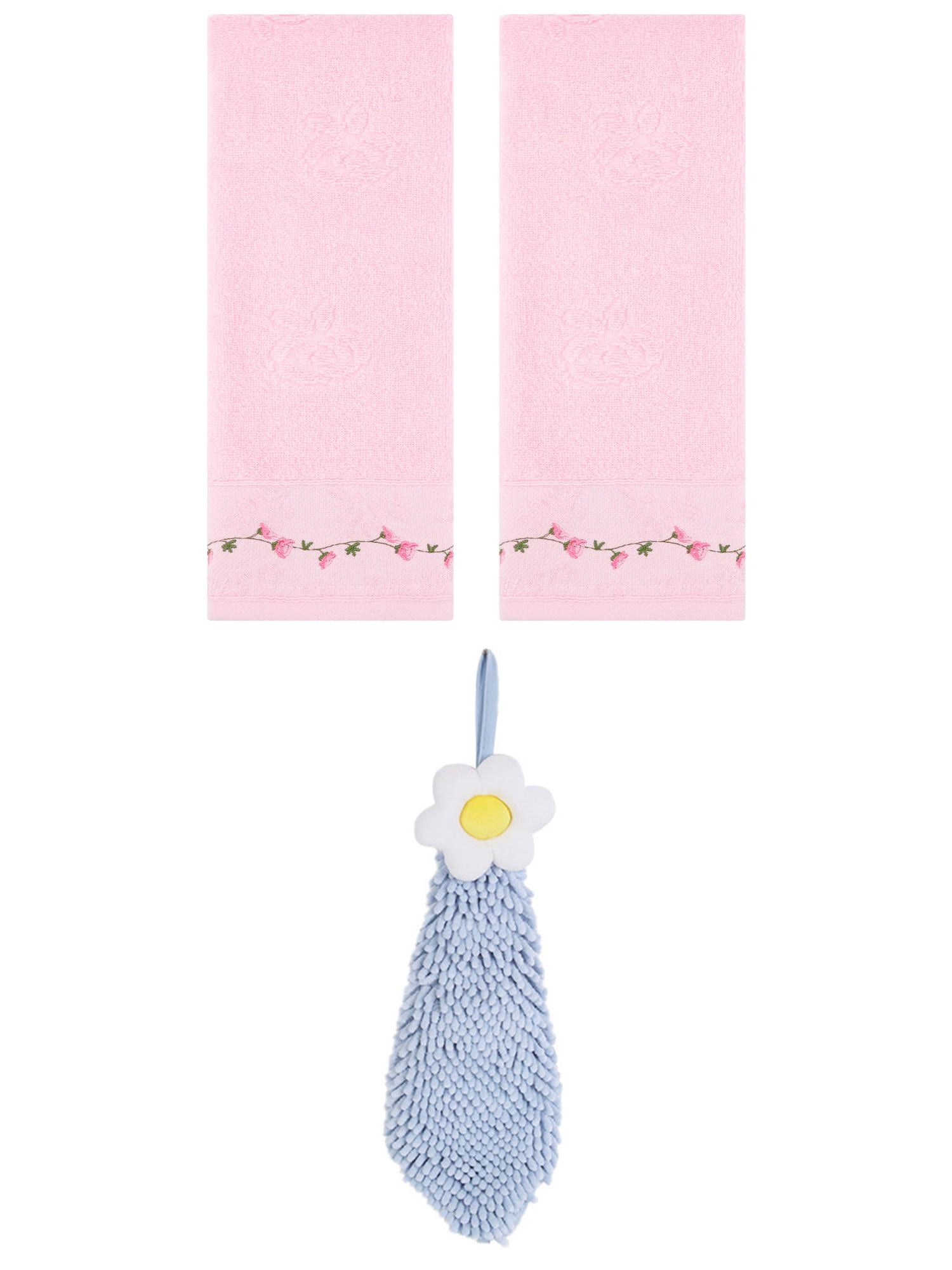 Unique Bargains 3 Pcs Floral Soft Hand Towels Pink/Blue-1 13" x 29"/6" x 15"