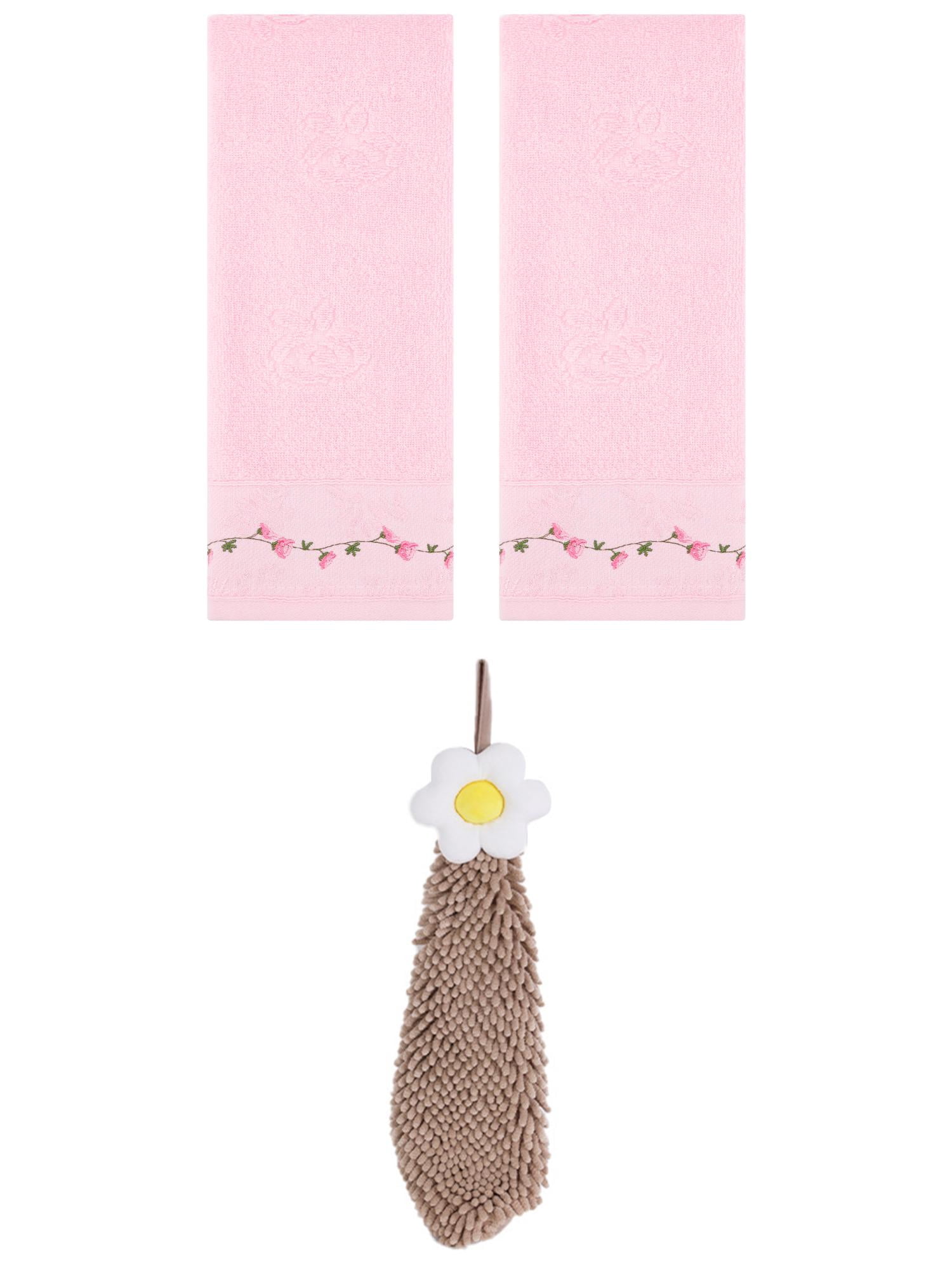 Unique Bargains 3 Pcs Floral Soft Hand Towels Pink/Brown 13" x 29"/6" x 15"