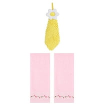 Unique Bargains 3 Pcs Floral Soft Hand Towels Pink/Yellow 13" x 29"/6" x 15"