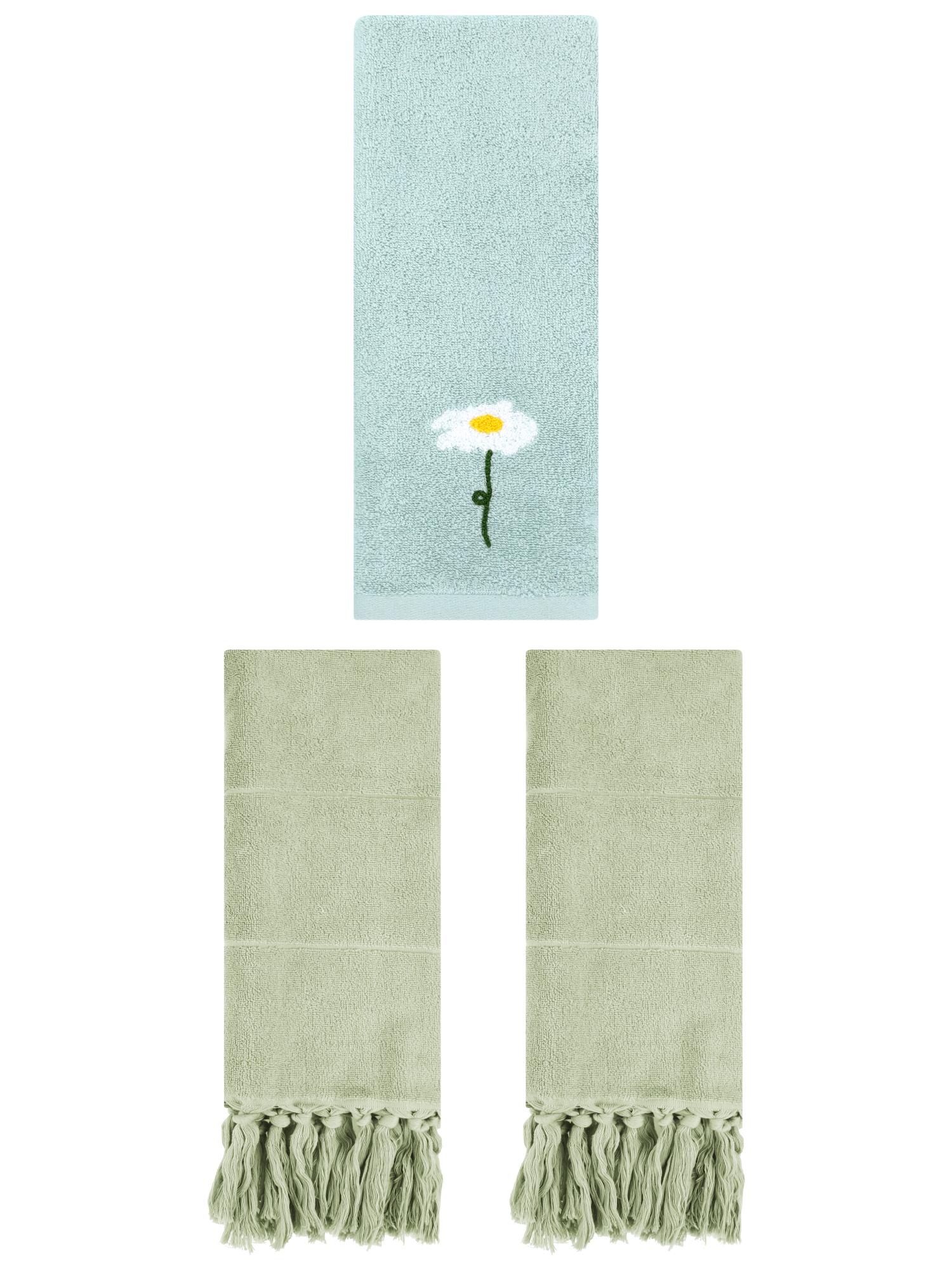 Unique Bargains 3 Pcs Floral Solid Hand Towel Set Green/Blue 14"x30"/13"x30"