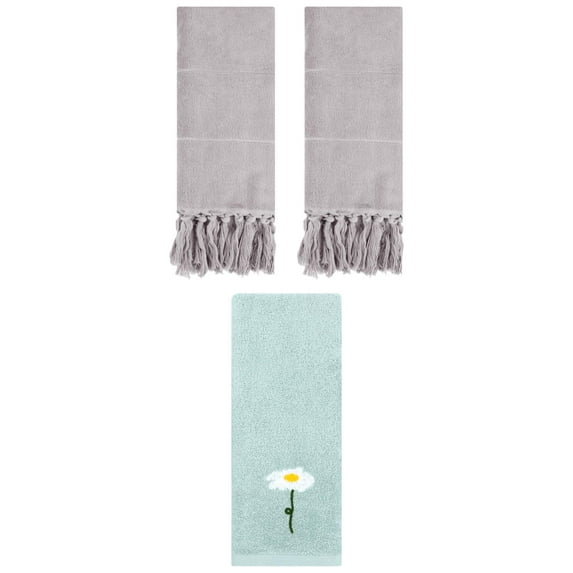 Unique Bargains 3 Pcs Floral Solid Hand Towel Set Grey/Blue 14"x30"/13"x30"