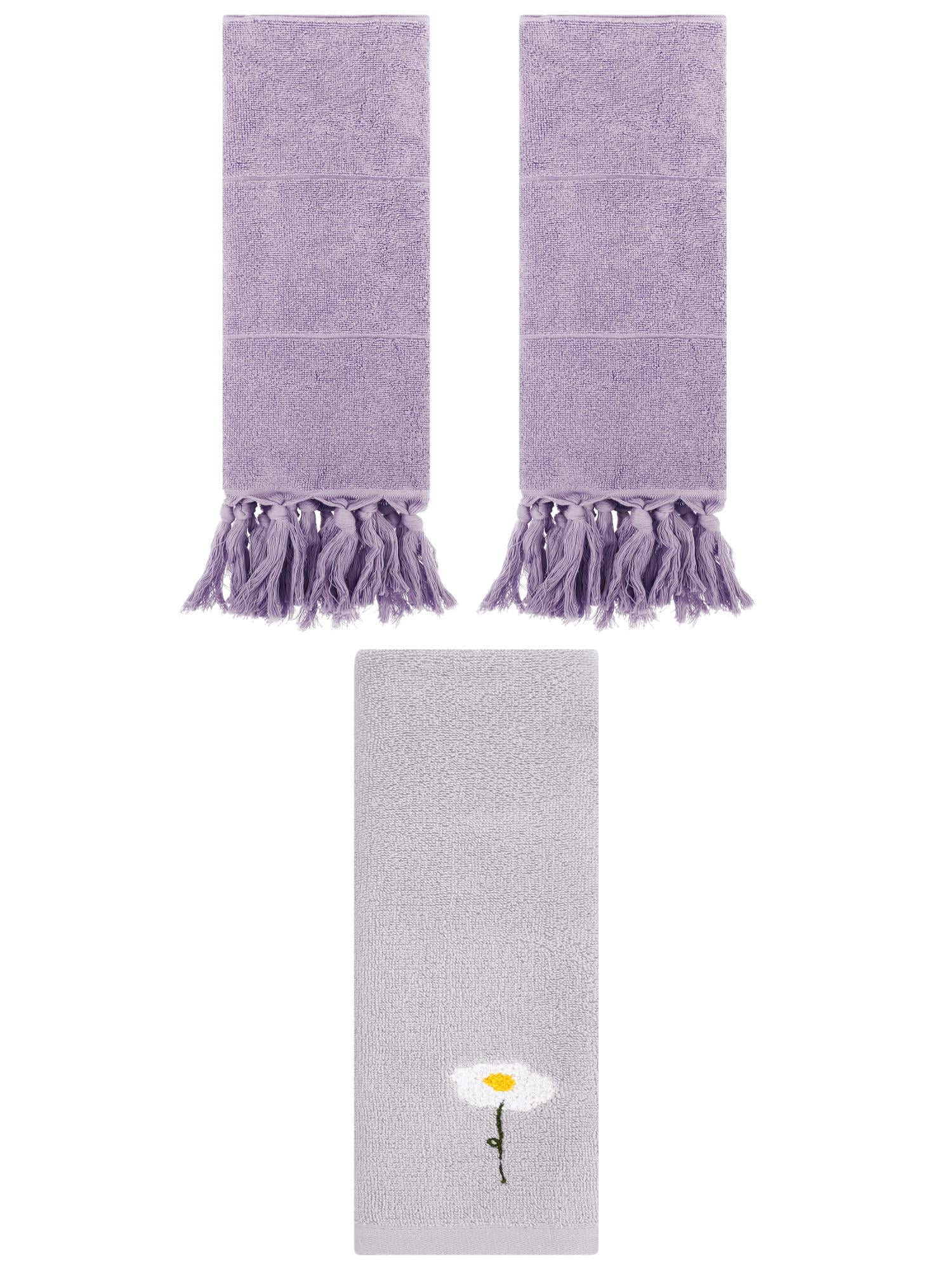 Unique Bargains 3 Pcs Floral Solid Hand Towel Set Purple/Grey 14"x30"/13"x30"