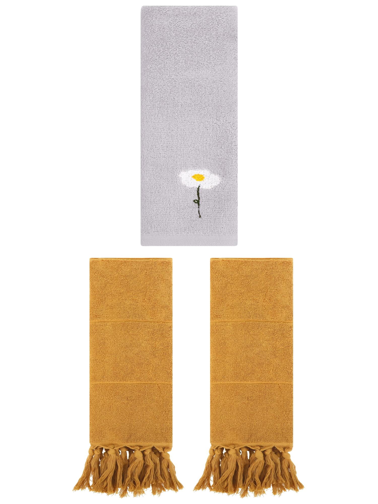 Unique Bargains 3 Pcs Floral Solid Hand Towel Set Yellow/Grey 14"x30"/13"x30"