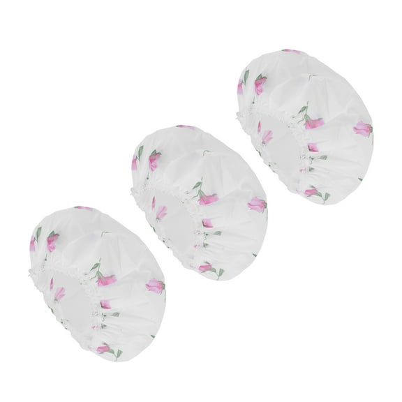 Unique Bargains 3 Pcs Flower Single Layer Shower Cap for Bathroom White Pink PEVA