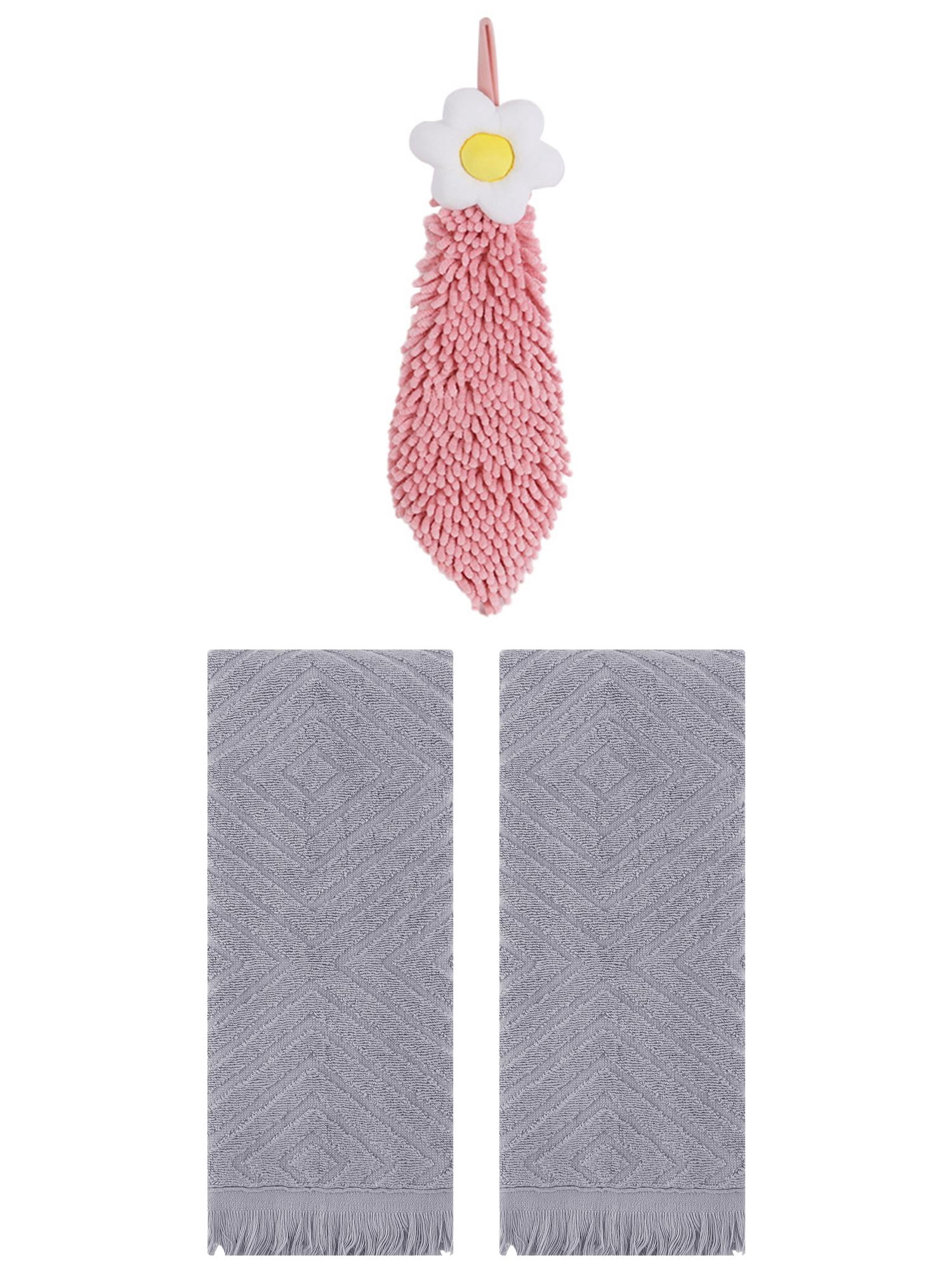 Unique Bargains 3 Pcs Geometric Soft Hand Towels Grey/Pink-1 13" x 29"/6" x 15"