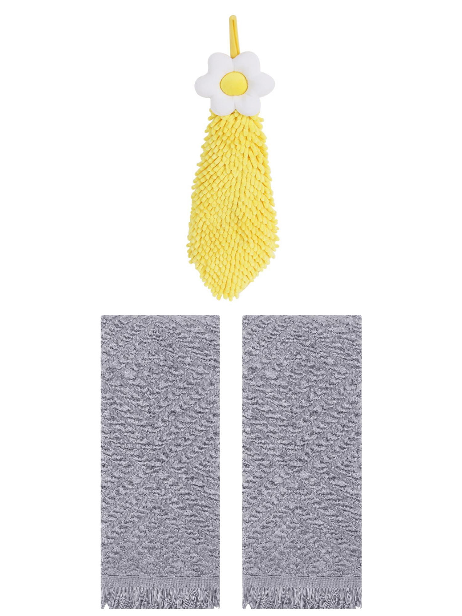 Unique Bargains 3 Pcs Geometric Soft Hand Towels Grey/Yellow 13" x 29"/6" x 15"
