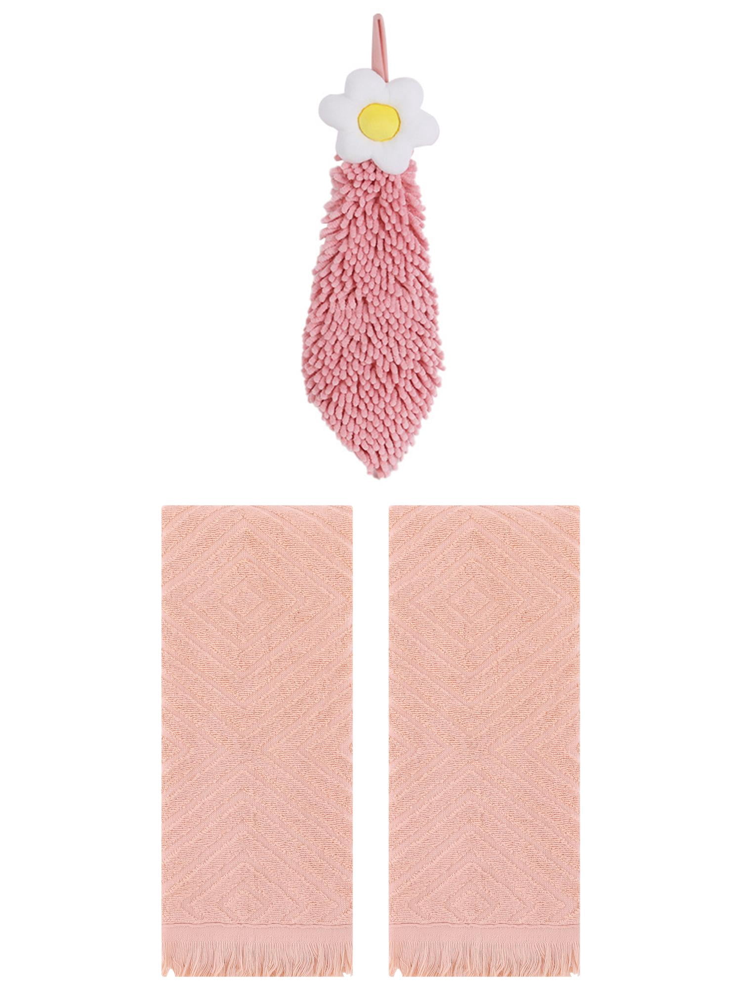 Unique Bargains 3 Pcs Geometric Soft Hand Towels Orange/Pink-1 13" x 29"/6" x 15"