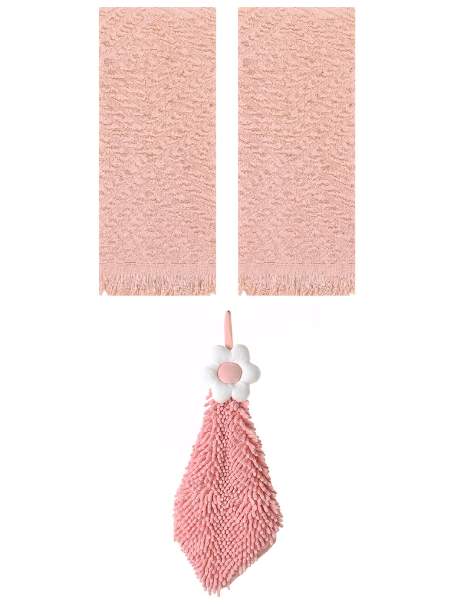 Unique Bargains 3 Pcs Geometric Soft Hand Towels Orange/Pink-2 13" x 29"/6" x 15"