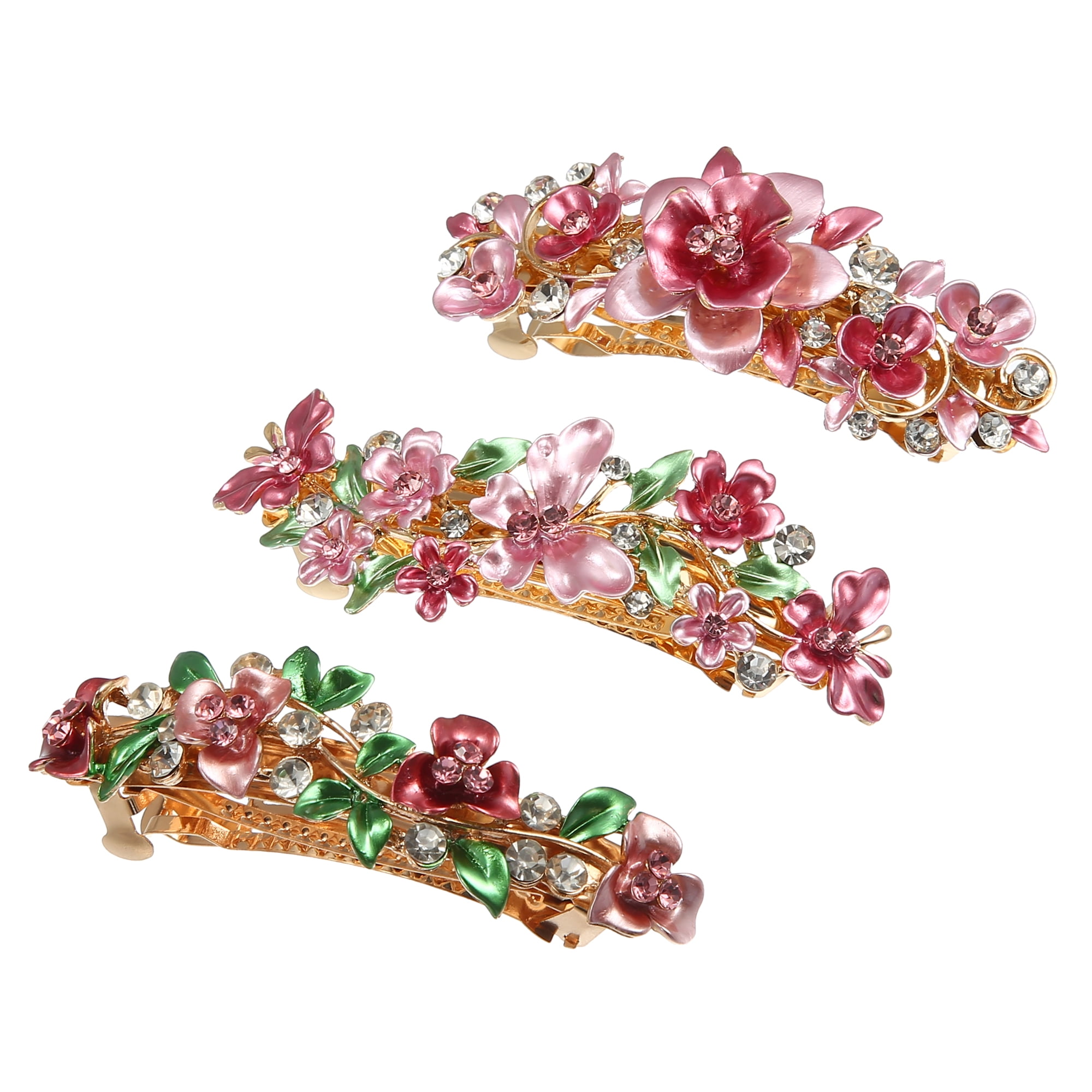 Unique Bargains 3 Pcs Hair Barrettes Accessories Pink