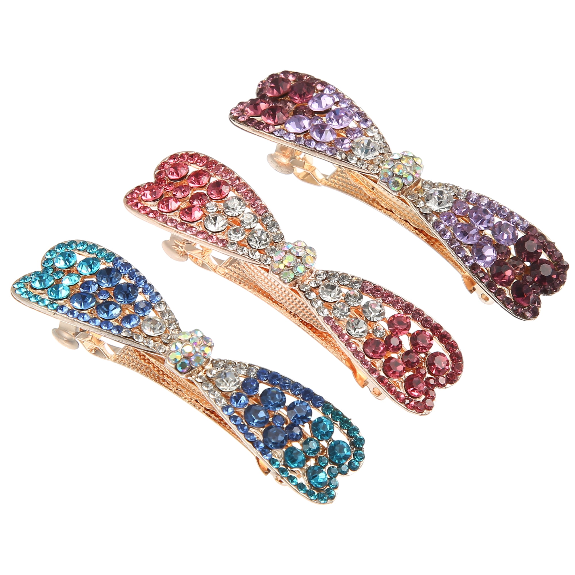 Unique Bargains 3 Pcs Hair Barrettes Hair Accessories for Women Blue Pink Purple