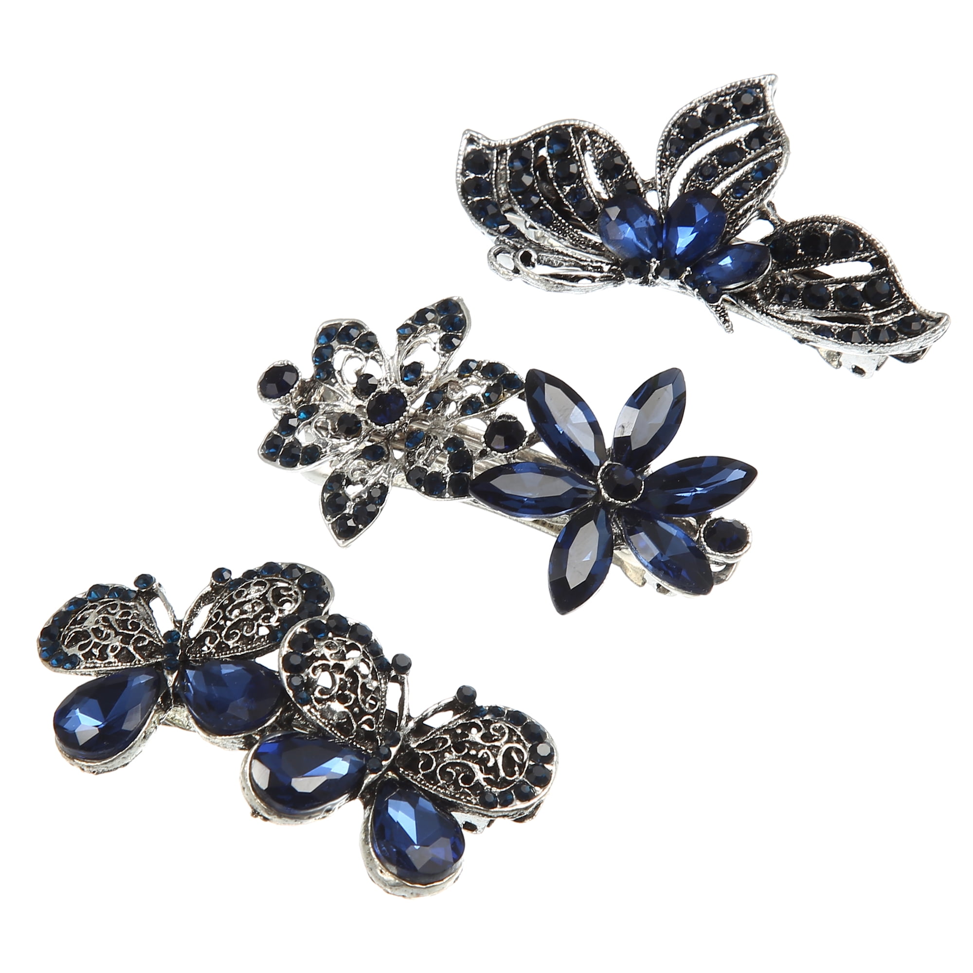 Unique Bargains 3 Pcs Hair Barrettes, Sparkly Glitter Rhinestones Hair Clips for Women
