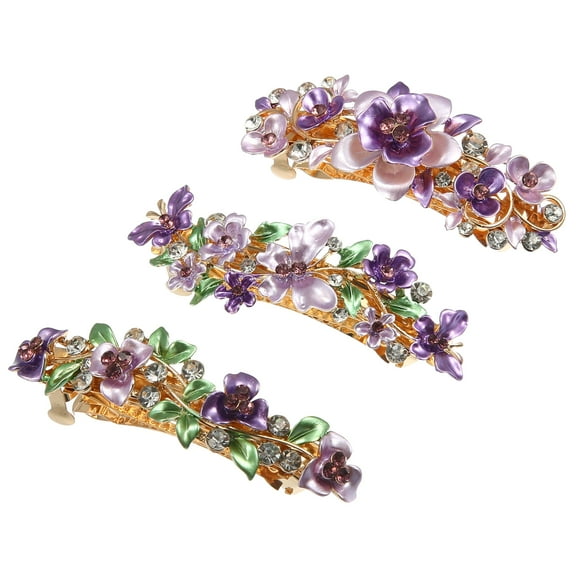 Unique Bargains 3 Pcs Hair Barrettes Accessories Purple