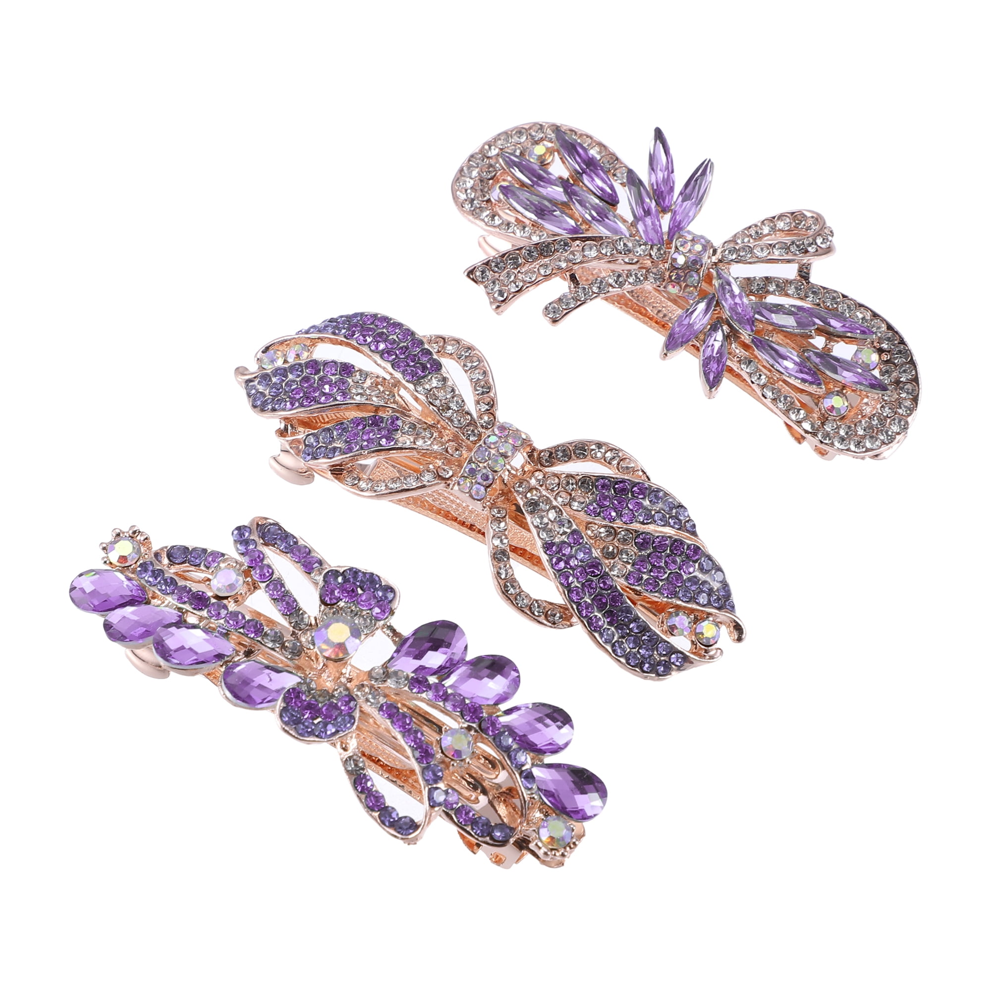 3 Pcs Hair Barrettes Hair Accessories for Women Sparkly Glitter Rhinestones Hair Clips Purple