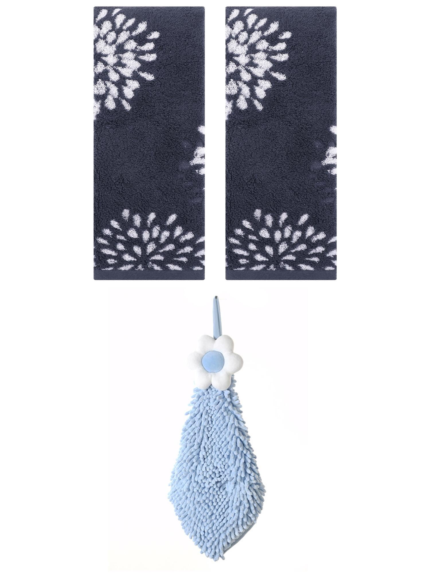 Unique Bargains 3 Pcs Hand Towelroom Blue/Blue-2 14" x 30"/6" x 15"
