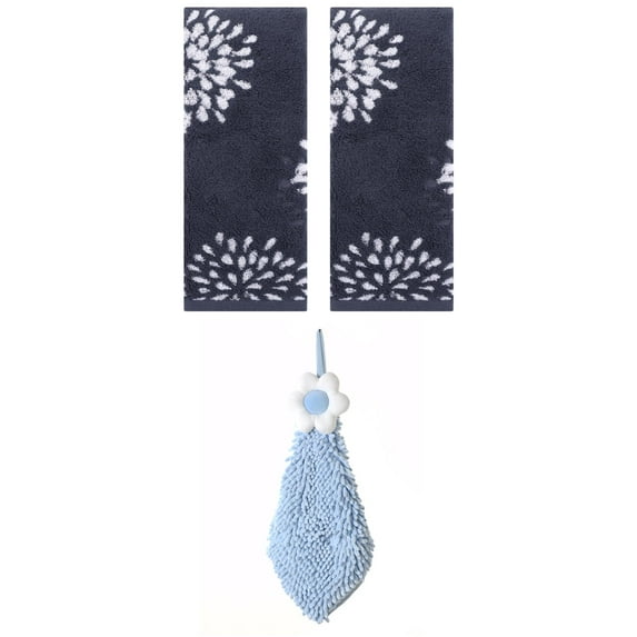 Unique Bargains 3 Pcs Hand Towelroom Blue/Blue-2 14" x 30"/6" x 15"