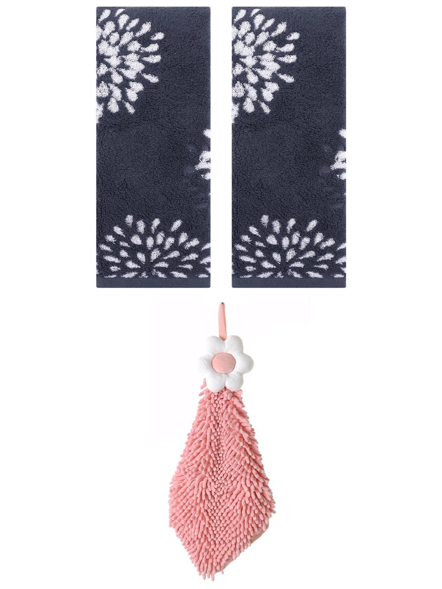 Unique Bargains 3 Pcs Hand Towelroom Blue/Pink-2 14" x 30"/6" x 15"