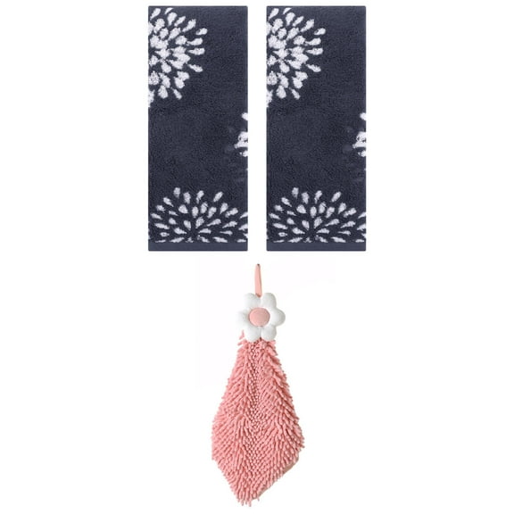 Unique Bargains 3 Pcs Hand Towelroom Blue/Pink-2 14" x 30"/6" x 15"