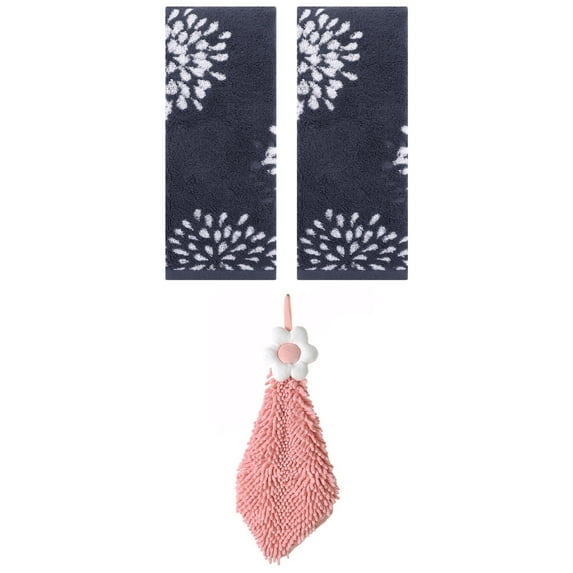 Unique Bargains 3 Pcs Hand Towelroom Blue/Pink-2 14" x 30"/6" x 15"