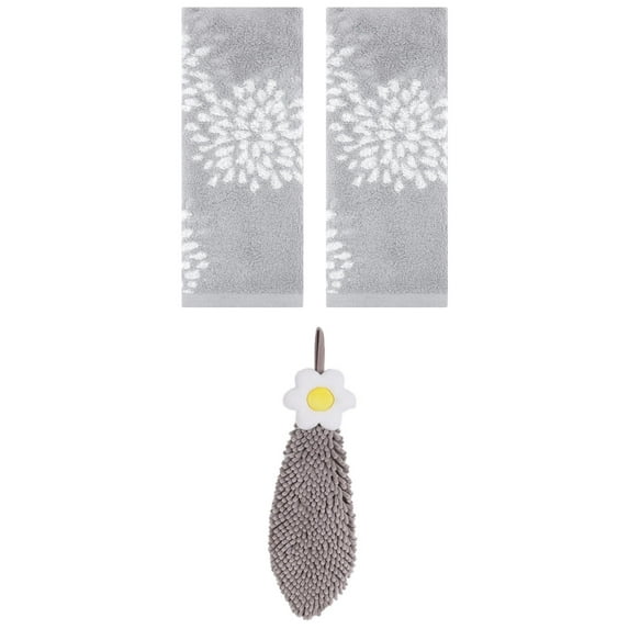 Unique Bargains 3 Pcs Hand Towelroom Grey 14" x 30"/6" x 15"